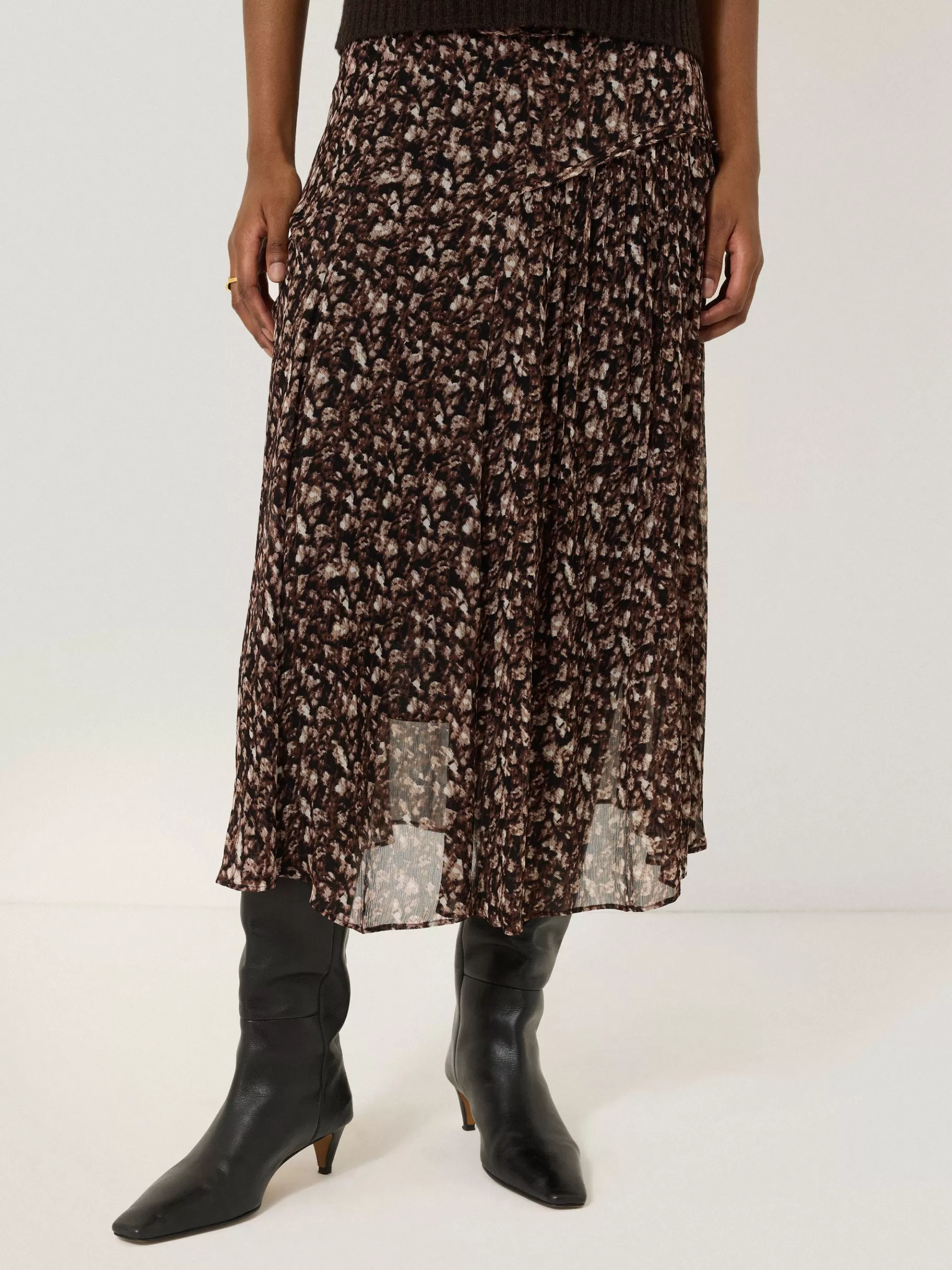 Jigsaw Skirts-Abstract Leopard Midi Skirt Brown