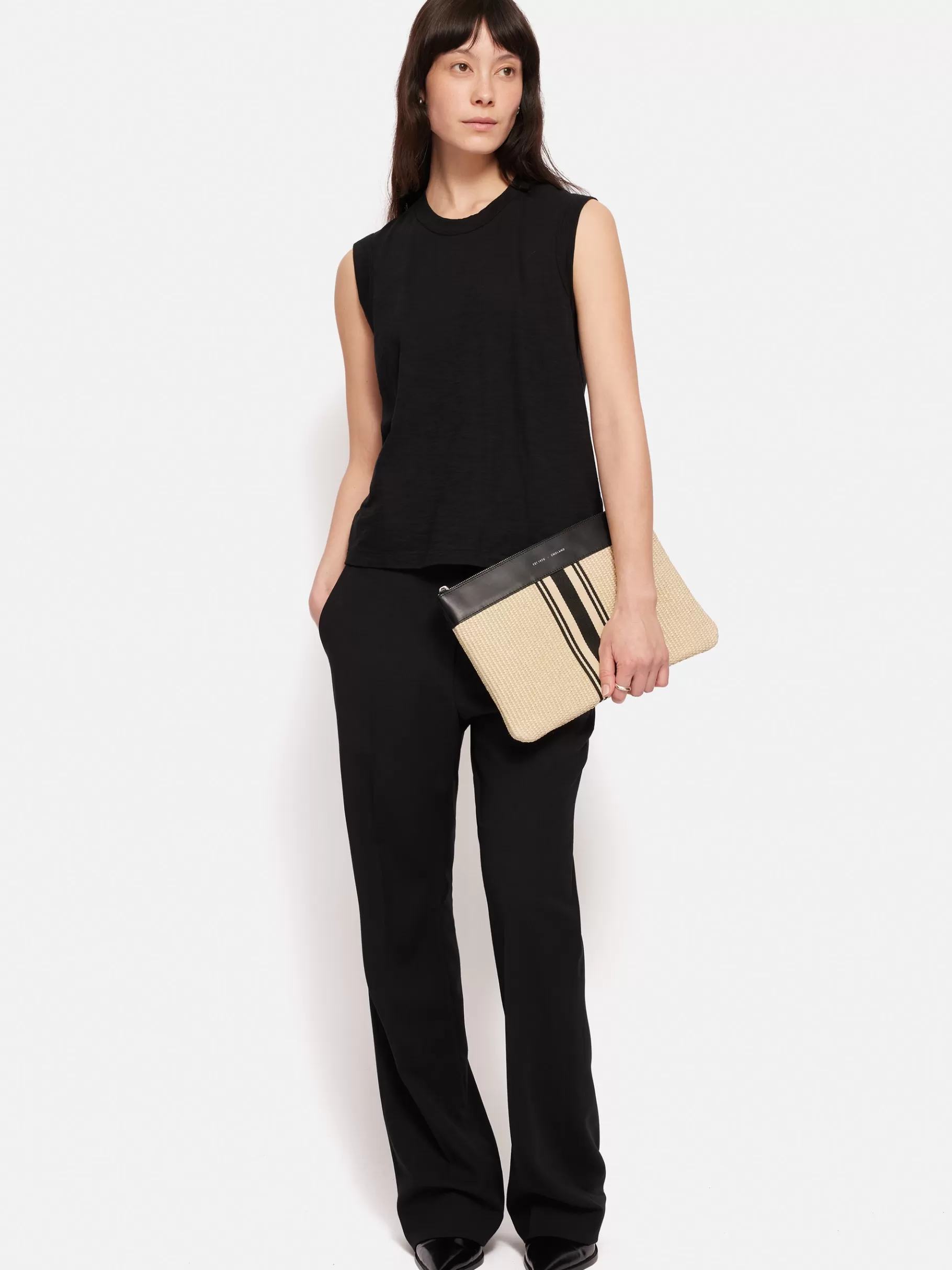 Jigsaw Bags-Athena Stripe Woven Pouch Natural