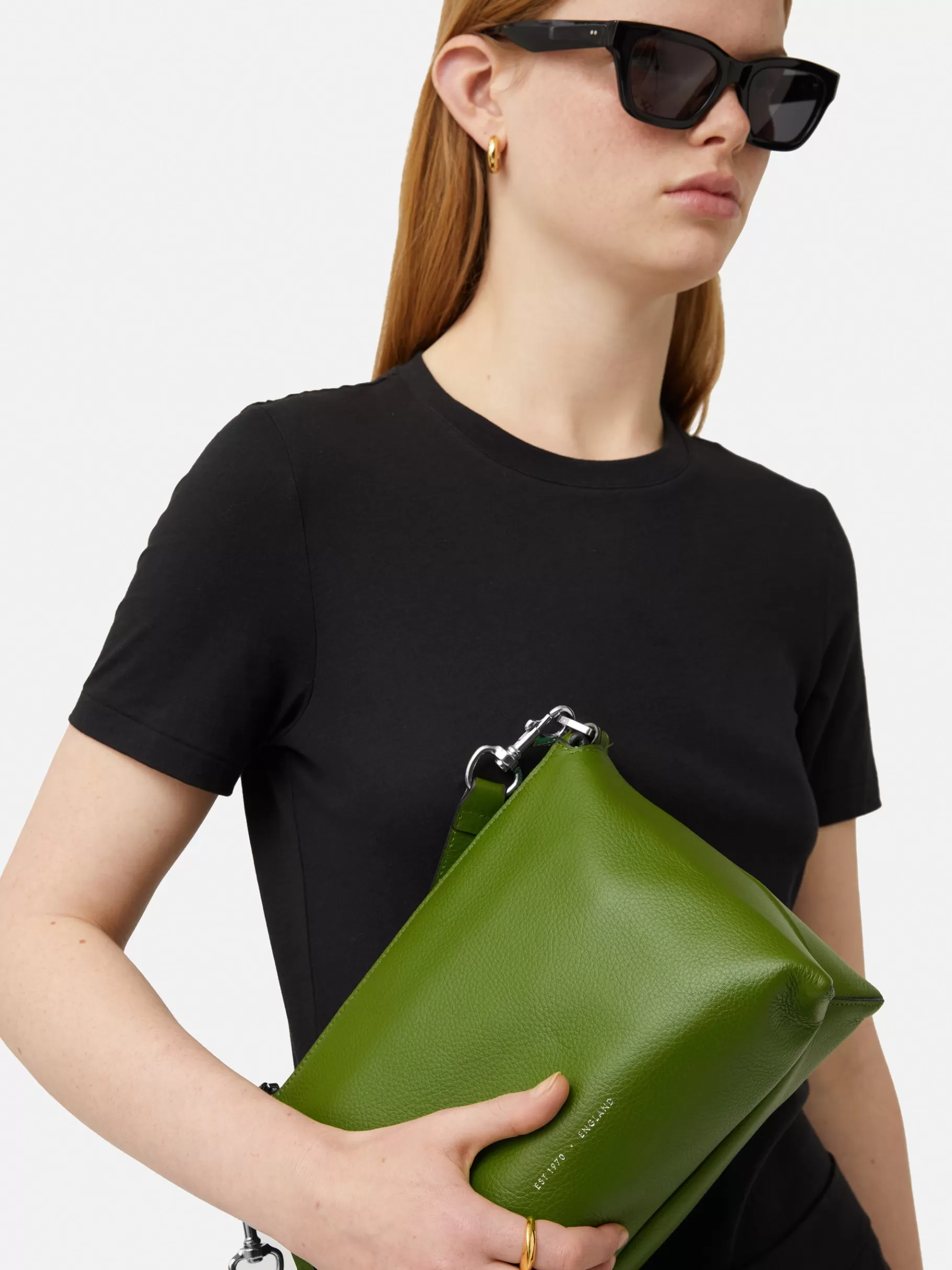 Jigsaw Bags | Leather-Ava Pebble Leather Crossbody Green