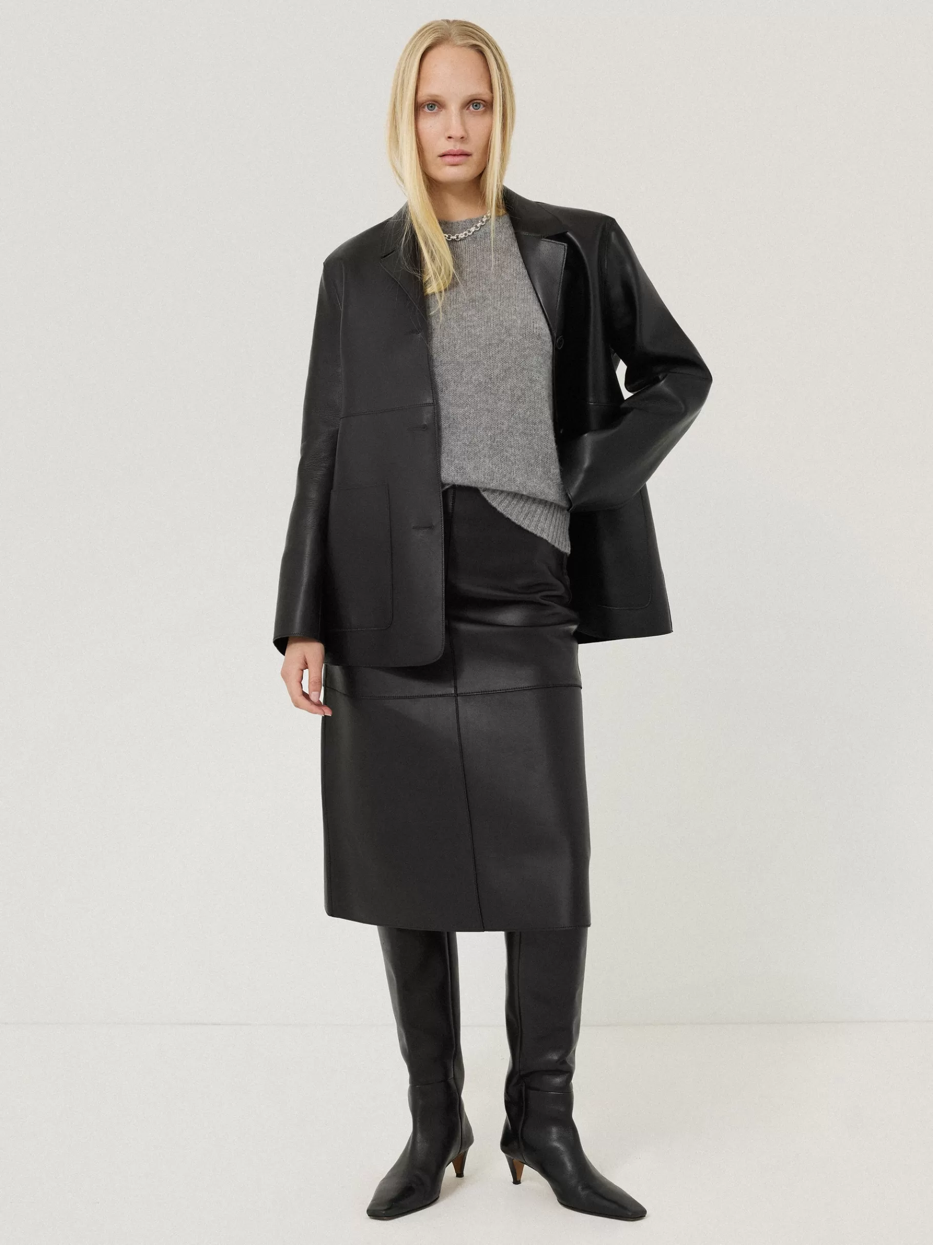 Jigsaw Co-ords | Leather-Bonded Leather Jacket Black