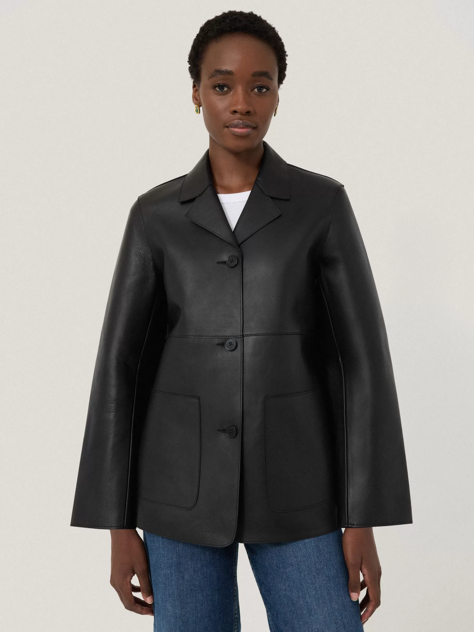 Jigsaw Co-ords | Leather-Bonded Leather Jacket Black