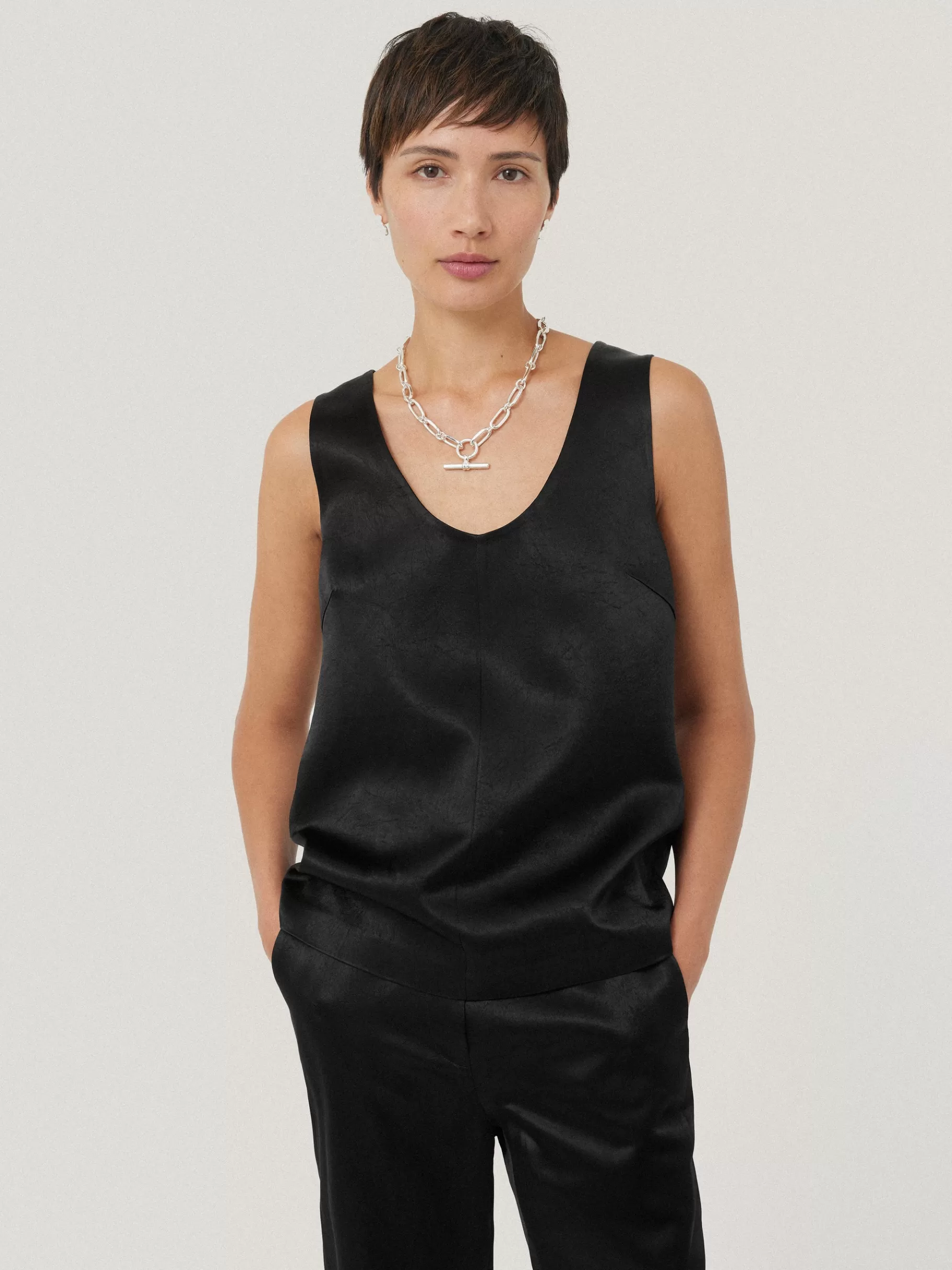 Jigsaw Shirts & Tops | Co-ords-Bonded Satin Tank Top Black