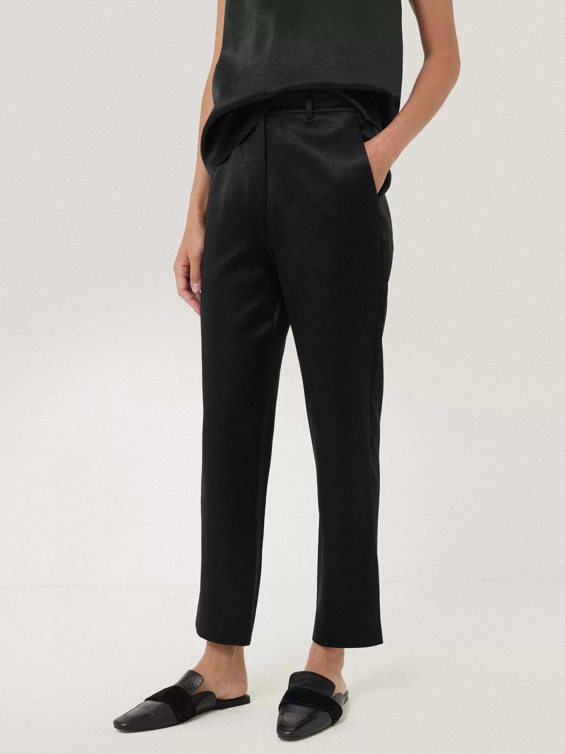 Jigsaw Trousers | Co-ords-Bonded Satin Trouser Black