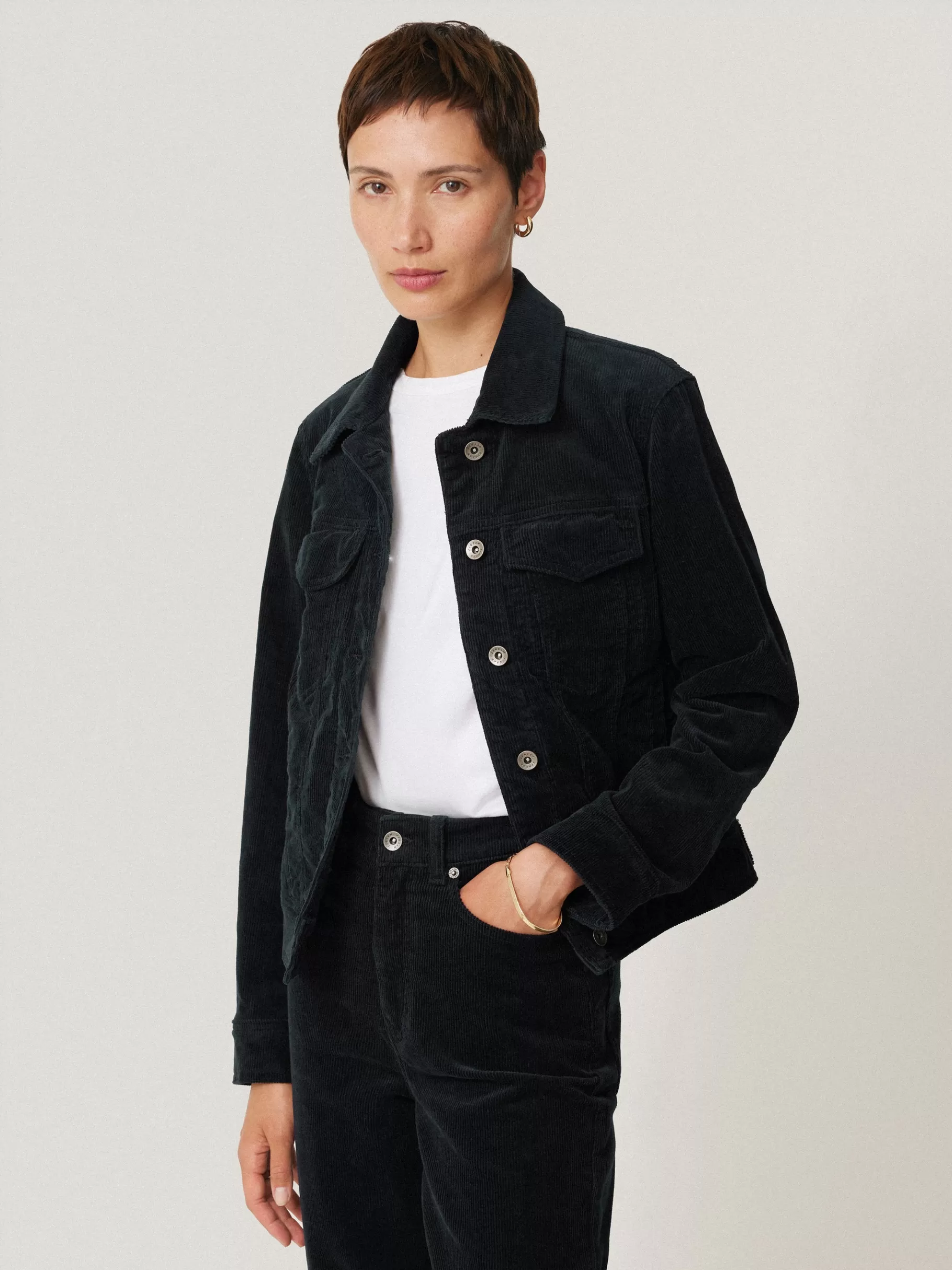 Jigsaw Co-ords | Coats & Jackets-Boxy Cord Trucker Jacket Navy