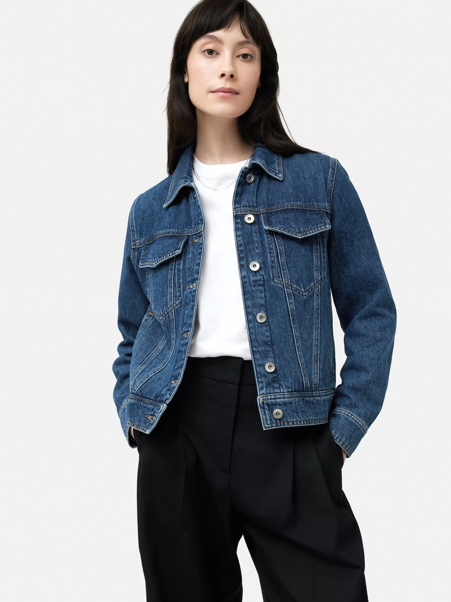 Jigsaw Denim-Boxy Denim Trucker Jacket VintageMidBlue