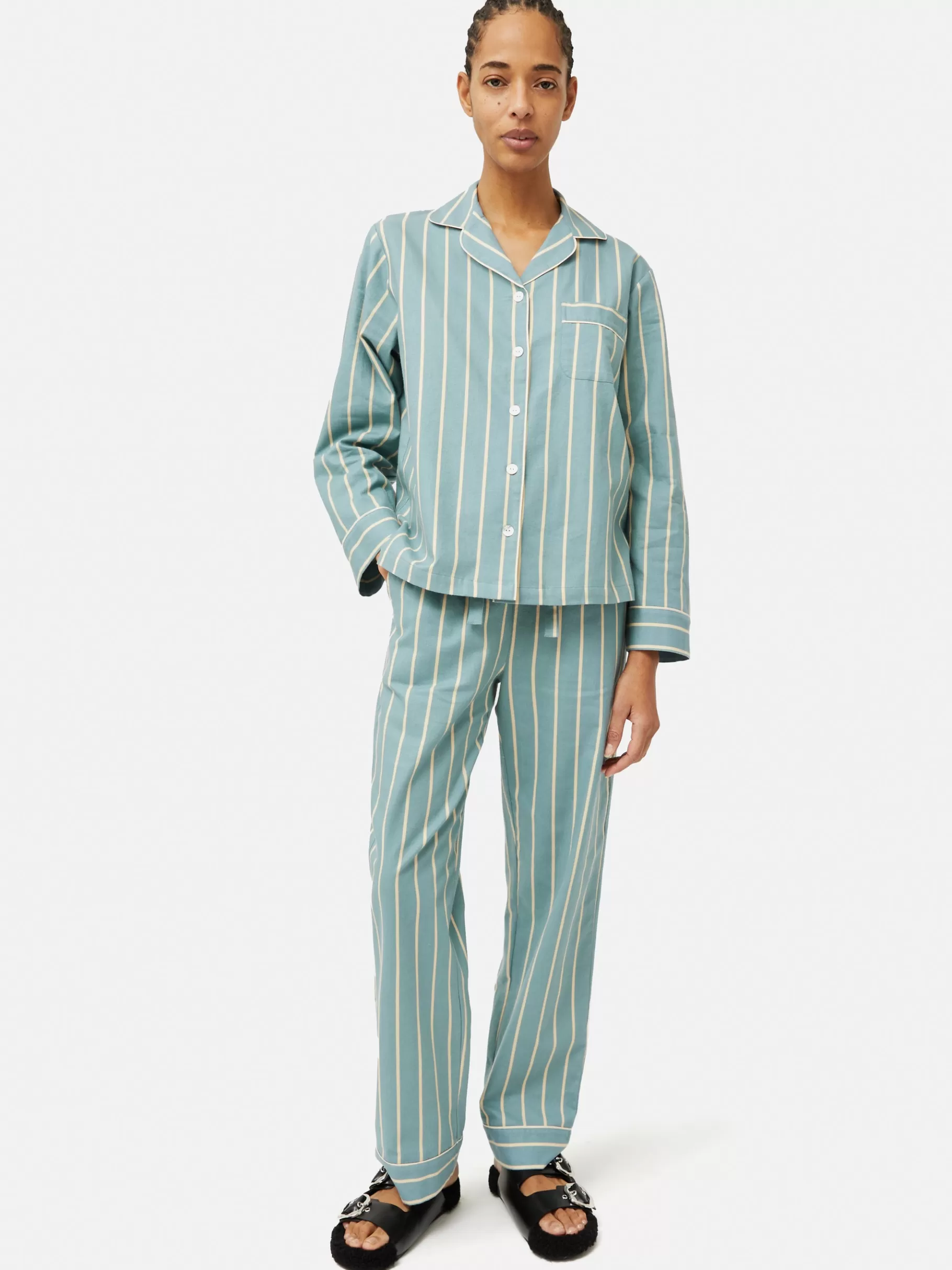 Jigsaw Pyjamas & Loungewear-Brushed Twill Stripe Pyjamas Blue