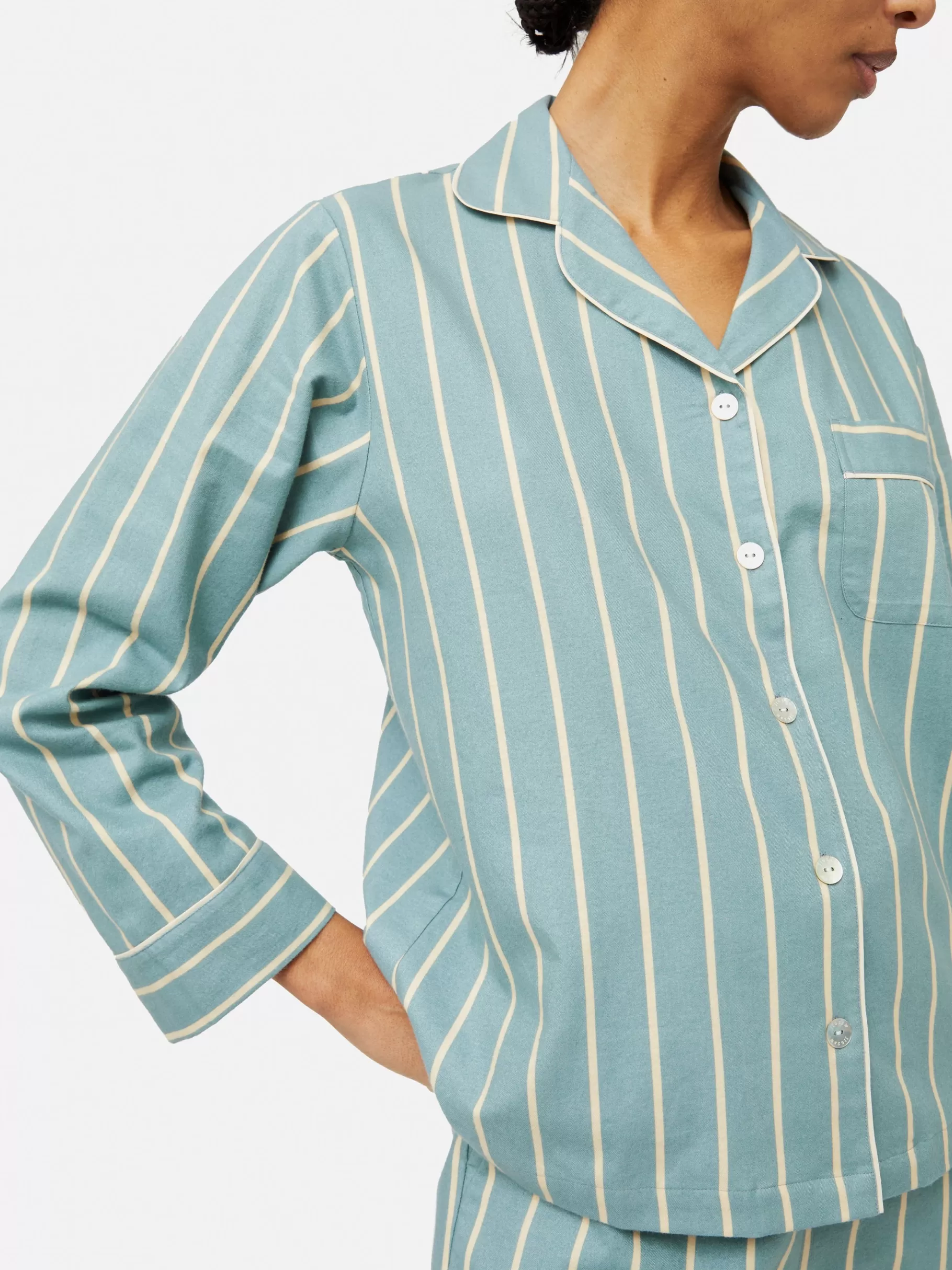 Jigsaw Pyjamas & Loungewear-Brushed Twill Stripe Pyjamas Blue