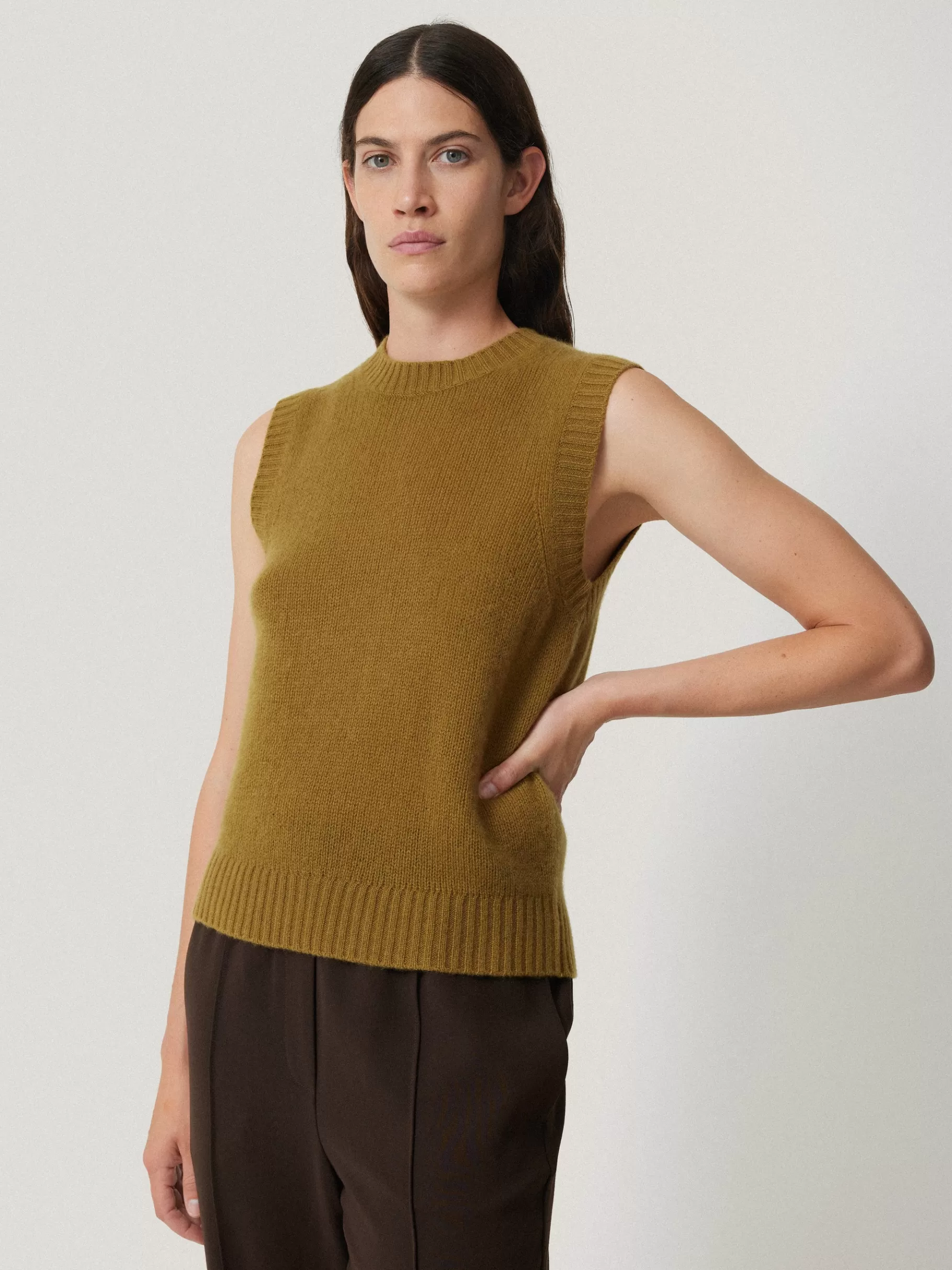 Jigsaw Knitwear & Cashmere-Cashmere Crew Neck Tank LightOlive