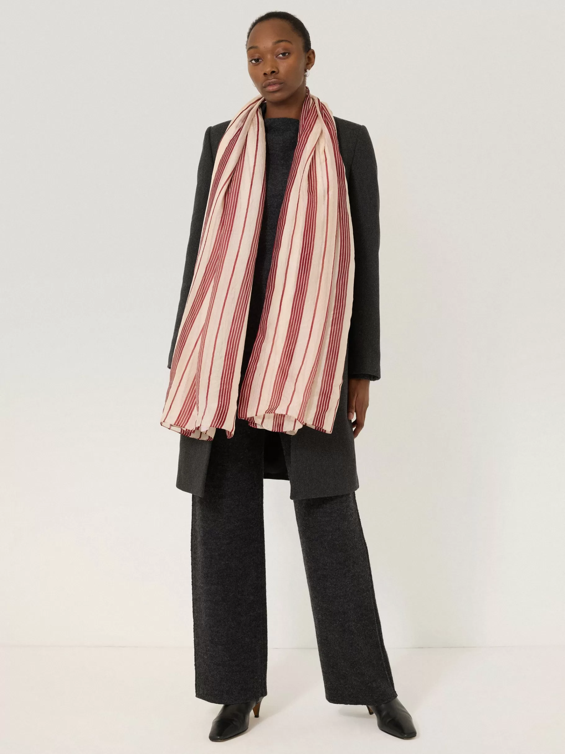 Jigsaw Ponchos & Scarves-Cassis Stripe Silk Scarf Red