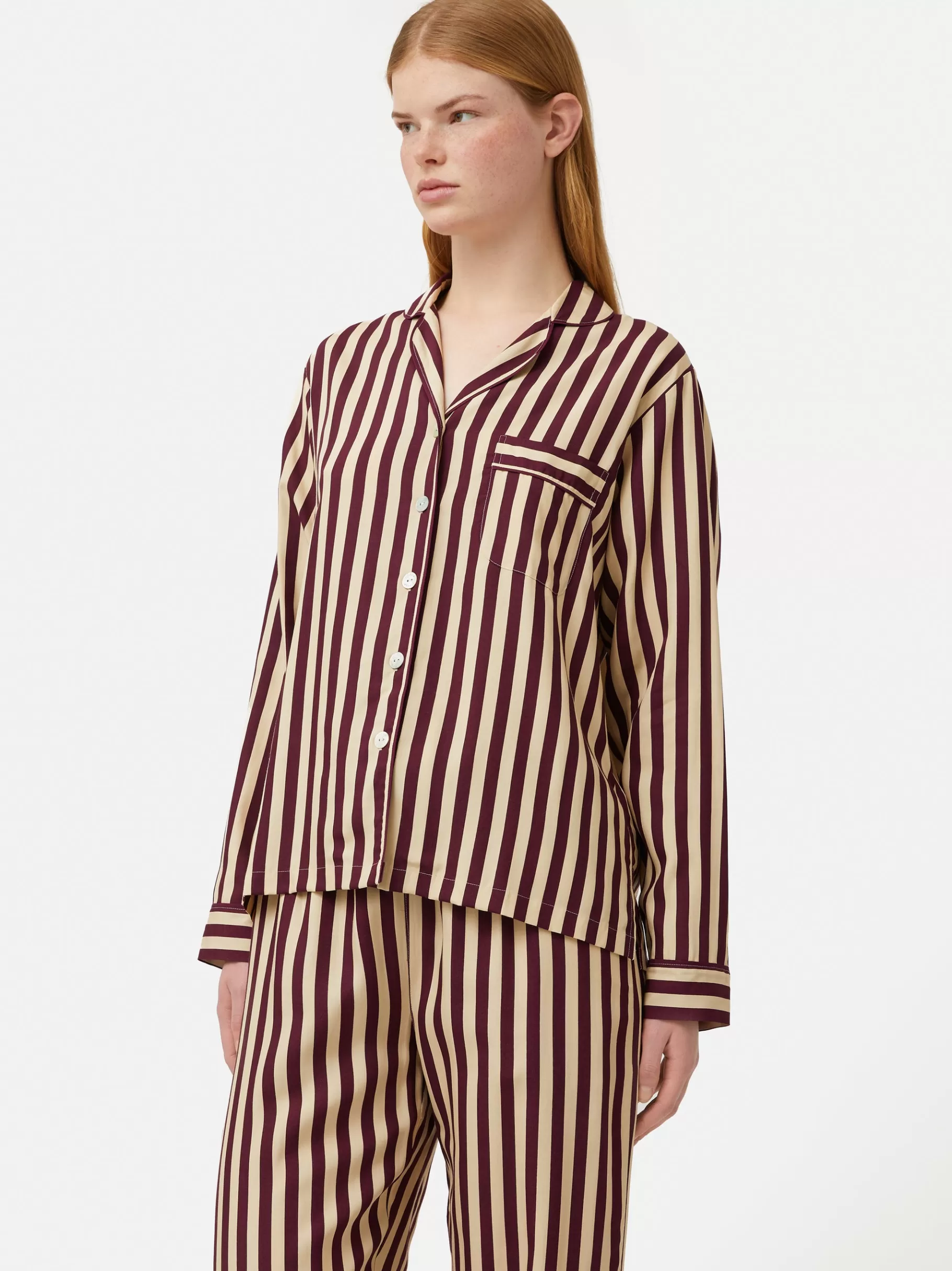 Jigsaw Pyjamas & Loungewear-Classic Stripe Pyjama Burgundy