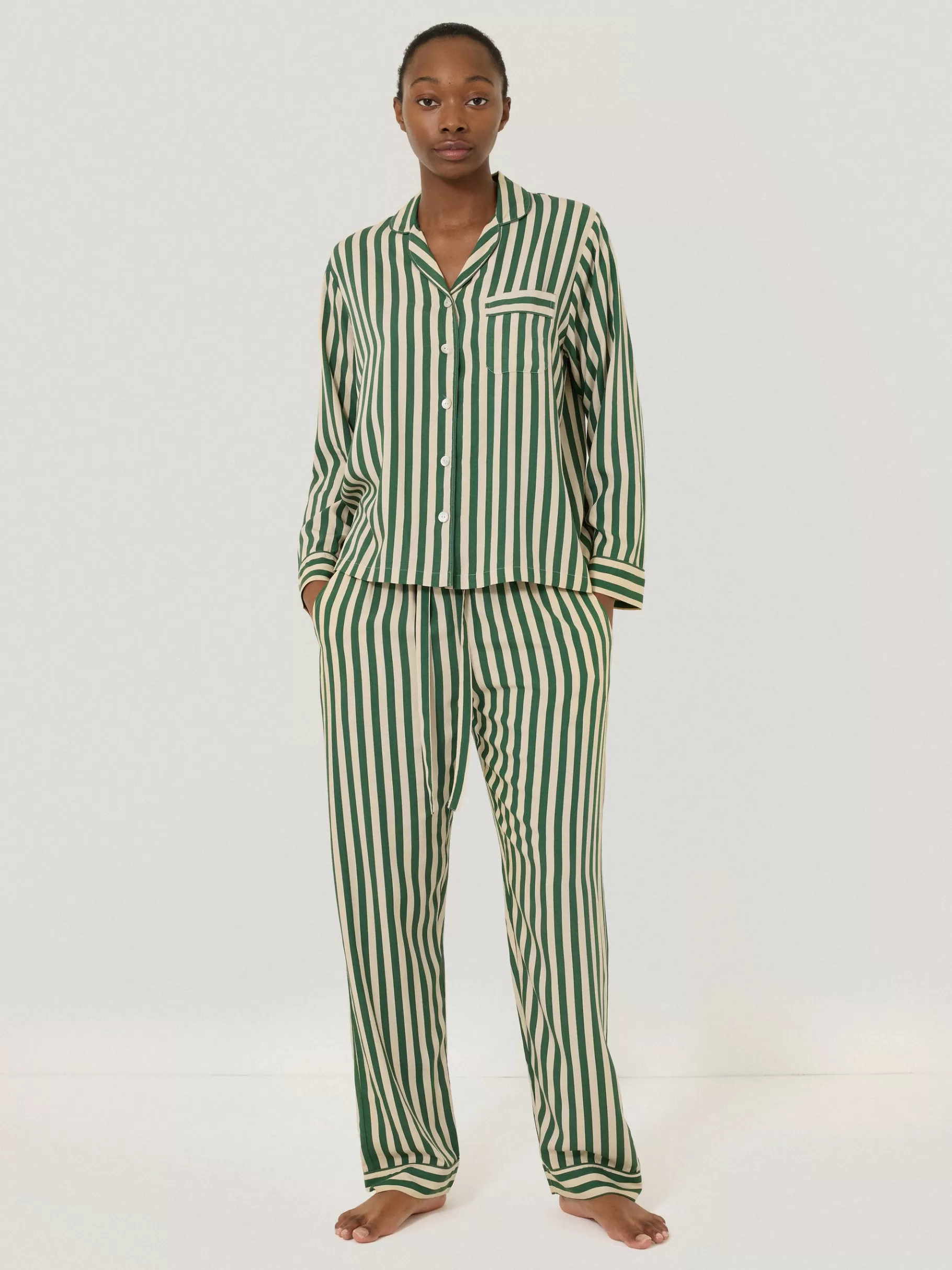 Jigsaw Pyjamas & Loungewear-Classic Stripe Pyjama Green