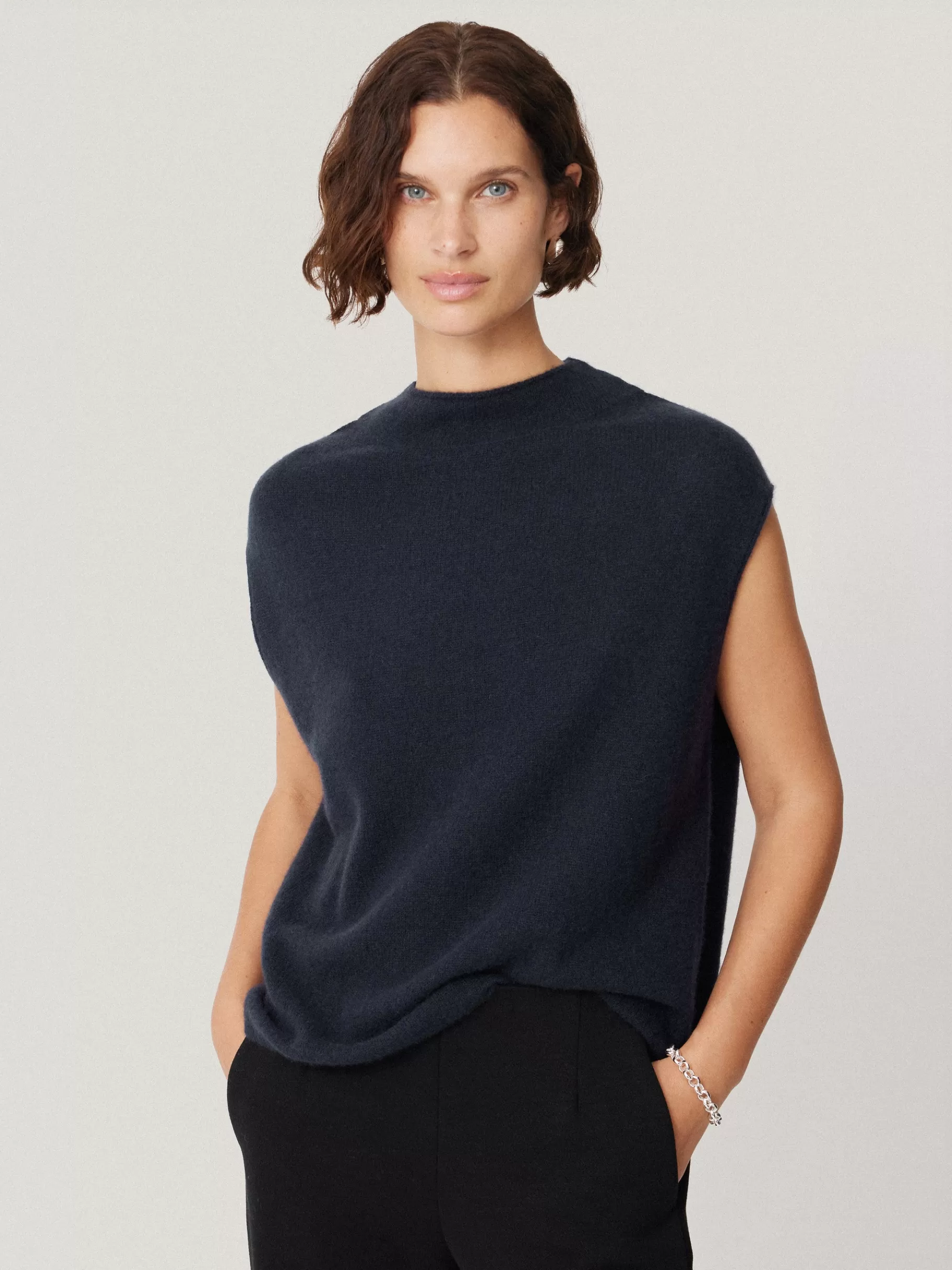 Jigsaw Knitwear & Cashmere-Cloud Cashmere Cap Sleeve Top Navy