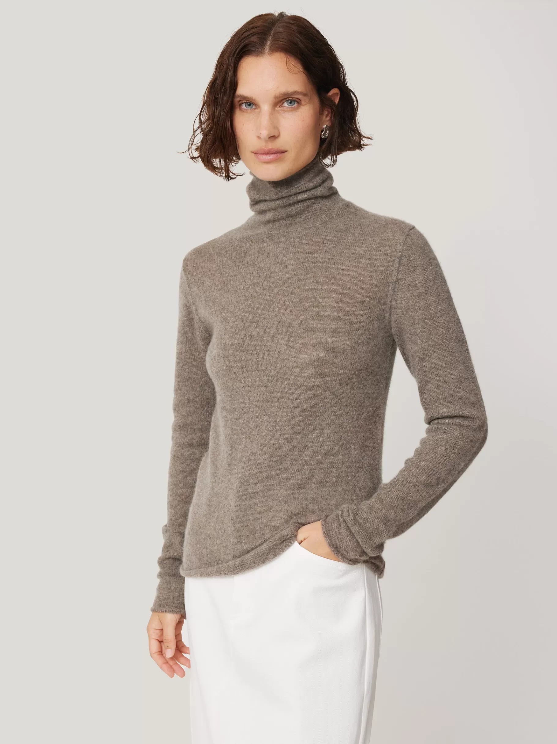 Jigsaw Knitwear & Cashmere-Cloud Cashmere Polo Jumper Taupe
