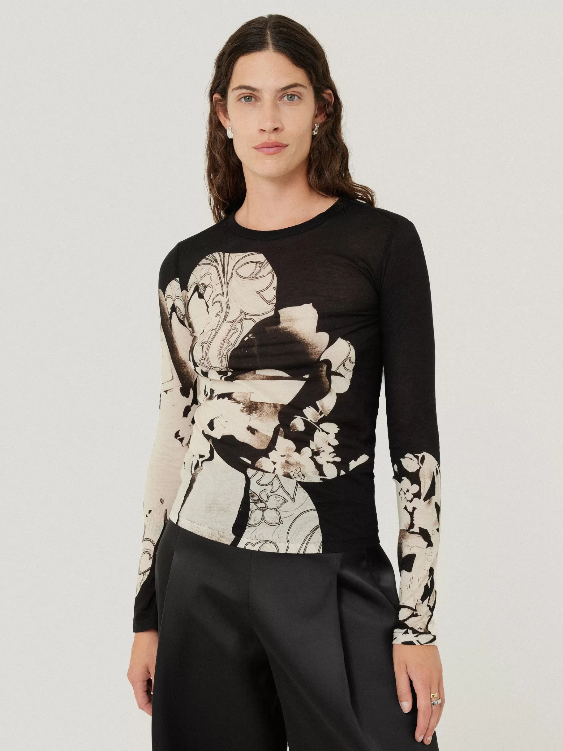 Jigsaw Shirts & Tops-Collage Print Long Sleeve Top Black
