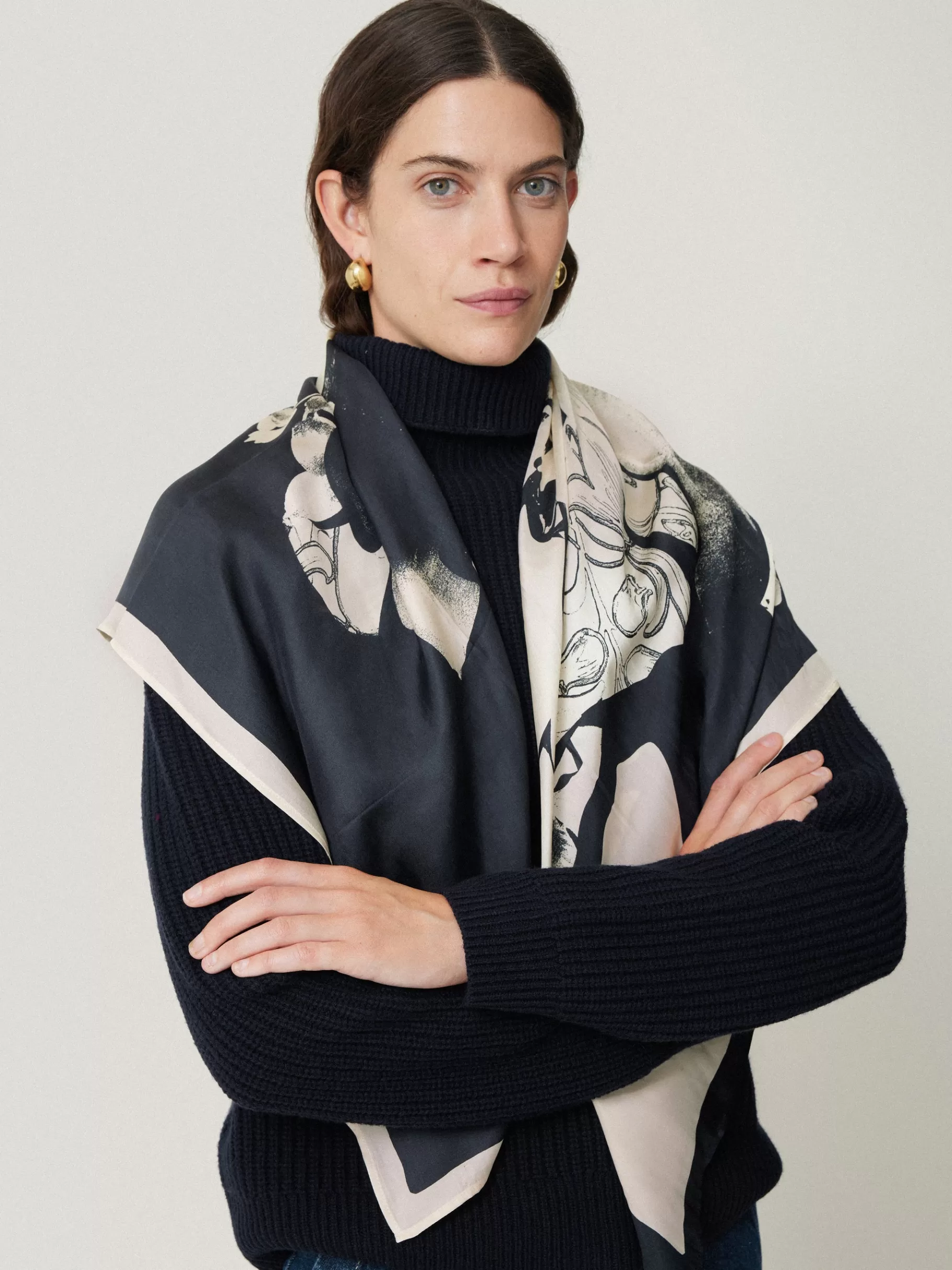 Jigsaw Ponchos & Scarves-Collage Silk Twill Scarf Monochrome
