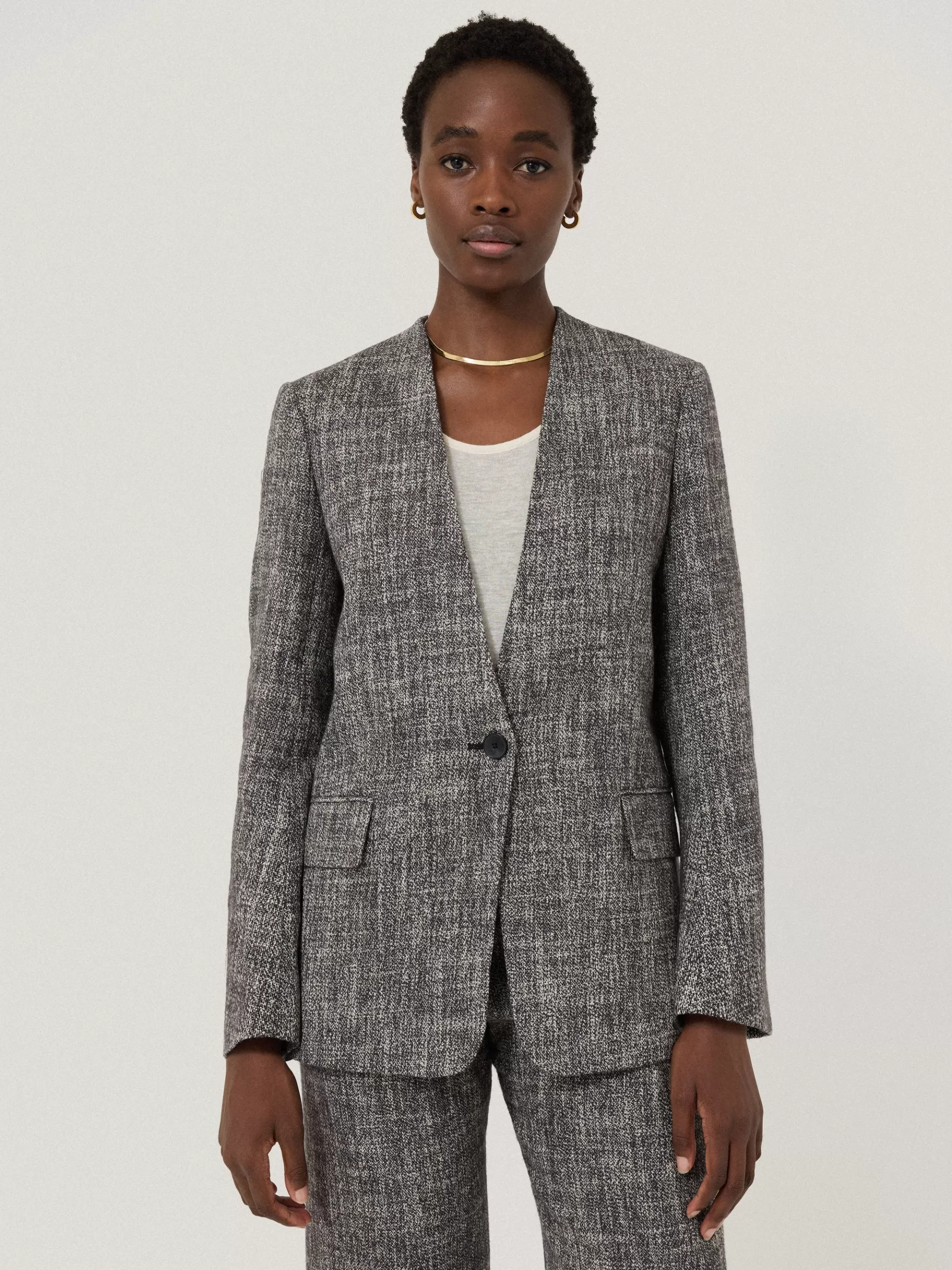 Jigsaw Coats & Jackets-Collarless Boucle Jacket Grey