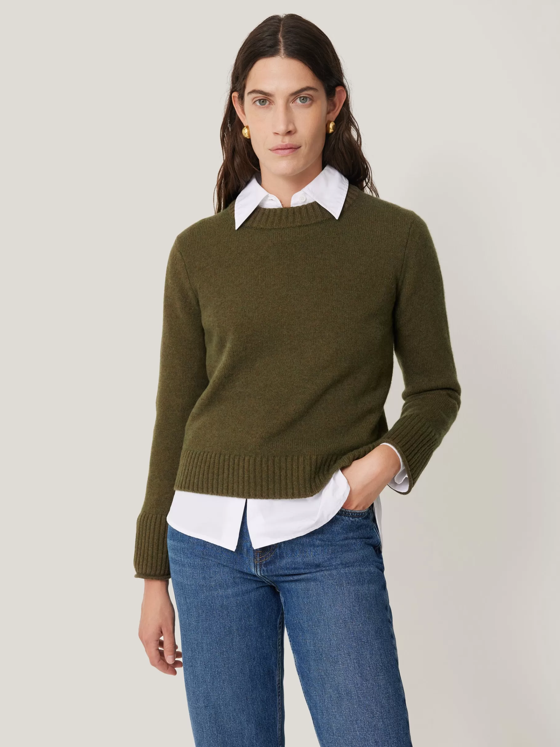 Jigsaw Knitwear & Cashmere-Compact Wool Cashmere Blend Jumper Khaki