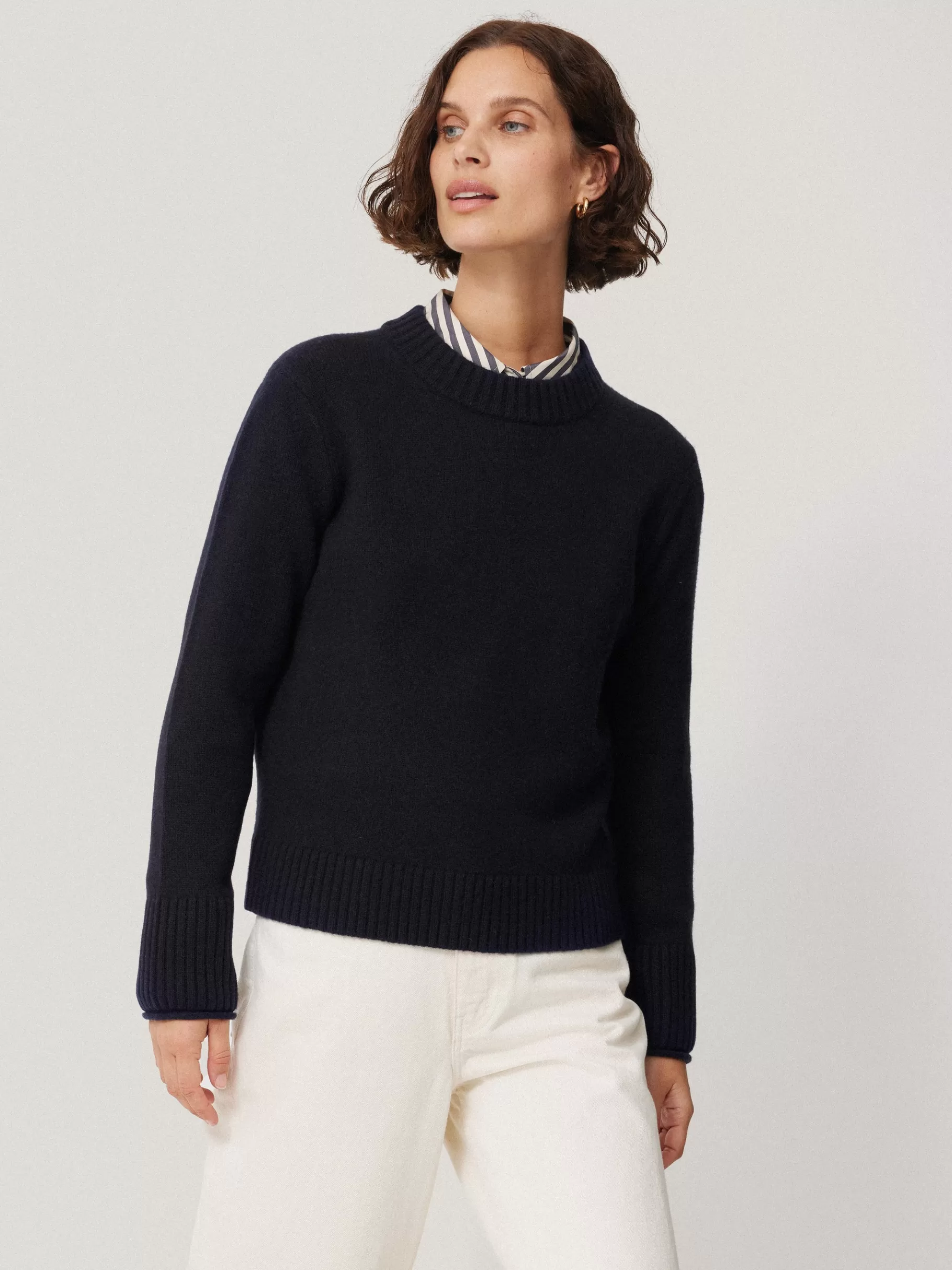 Jigsaw Knitwear & Cashmere-Compact Wool Cashmere Blend Jumper Navy