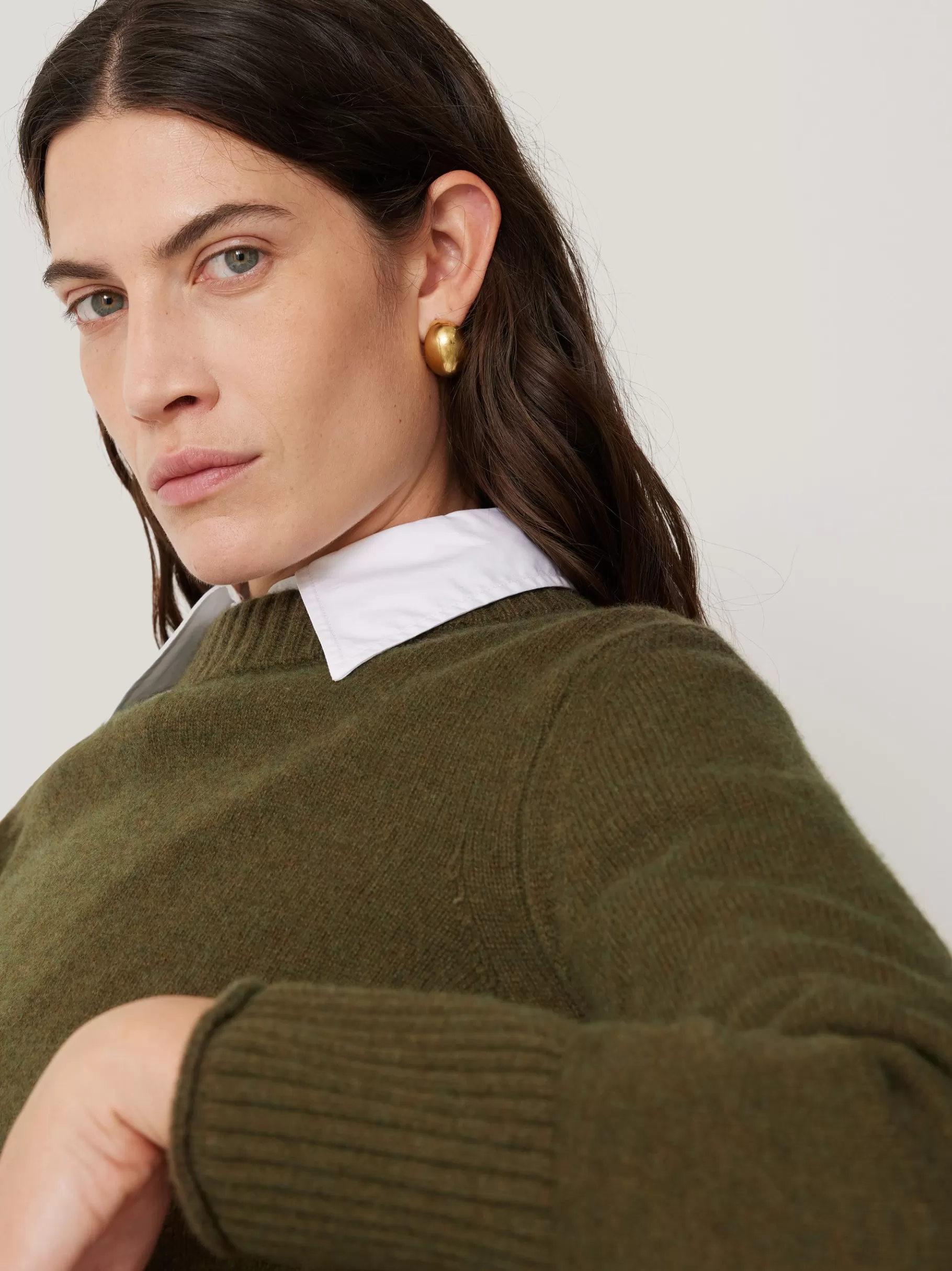 Jigsaw Knitwear & Cashmere-Compact Wool Cashmere Blend Jumper Khaki