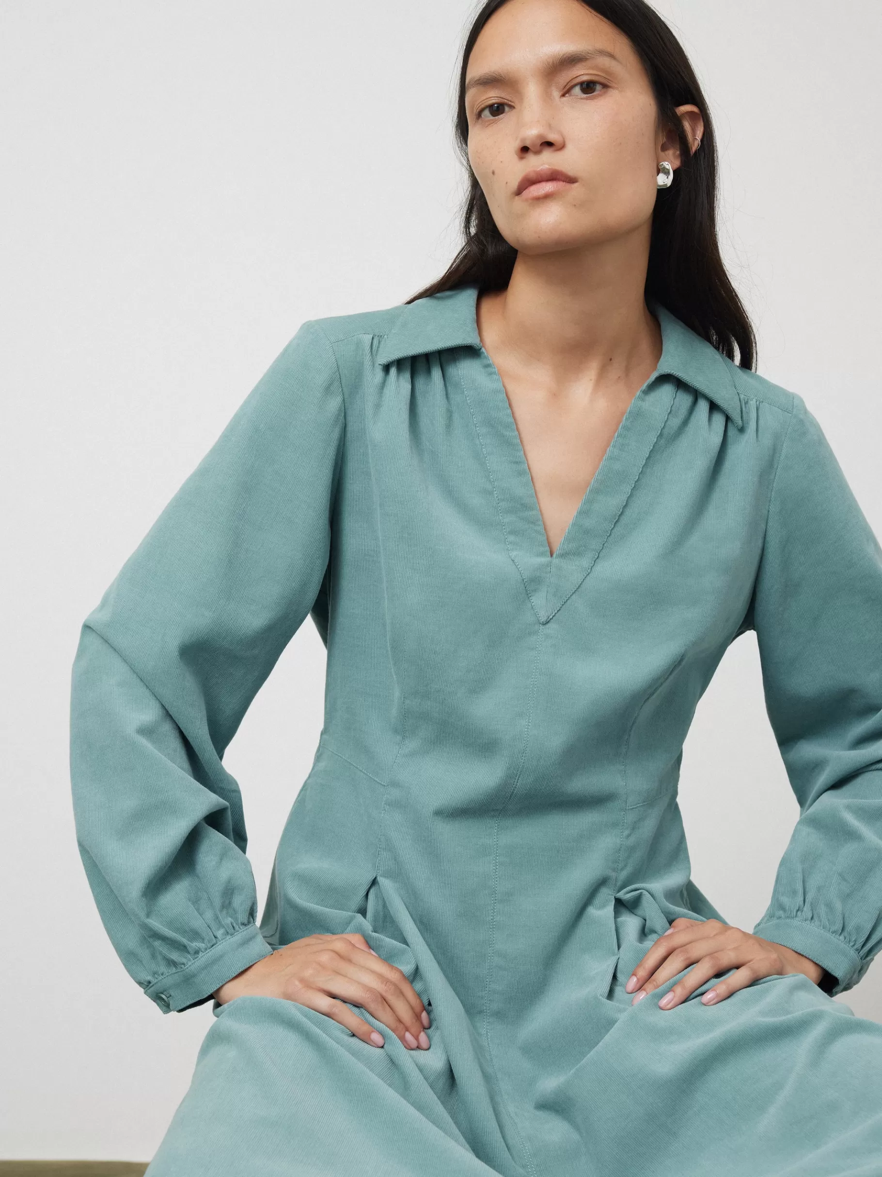Jigsaw Dresses & Jumpsuits-Corduroy V Neck Dress Blue
