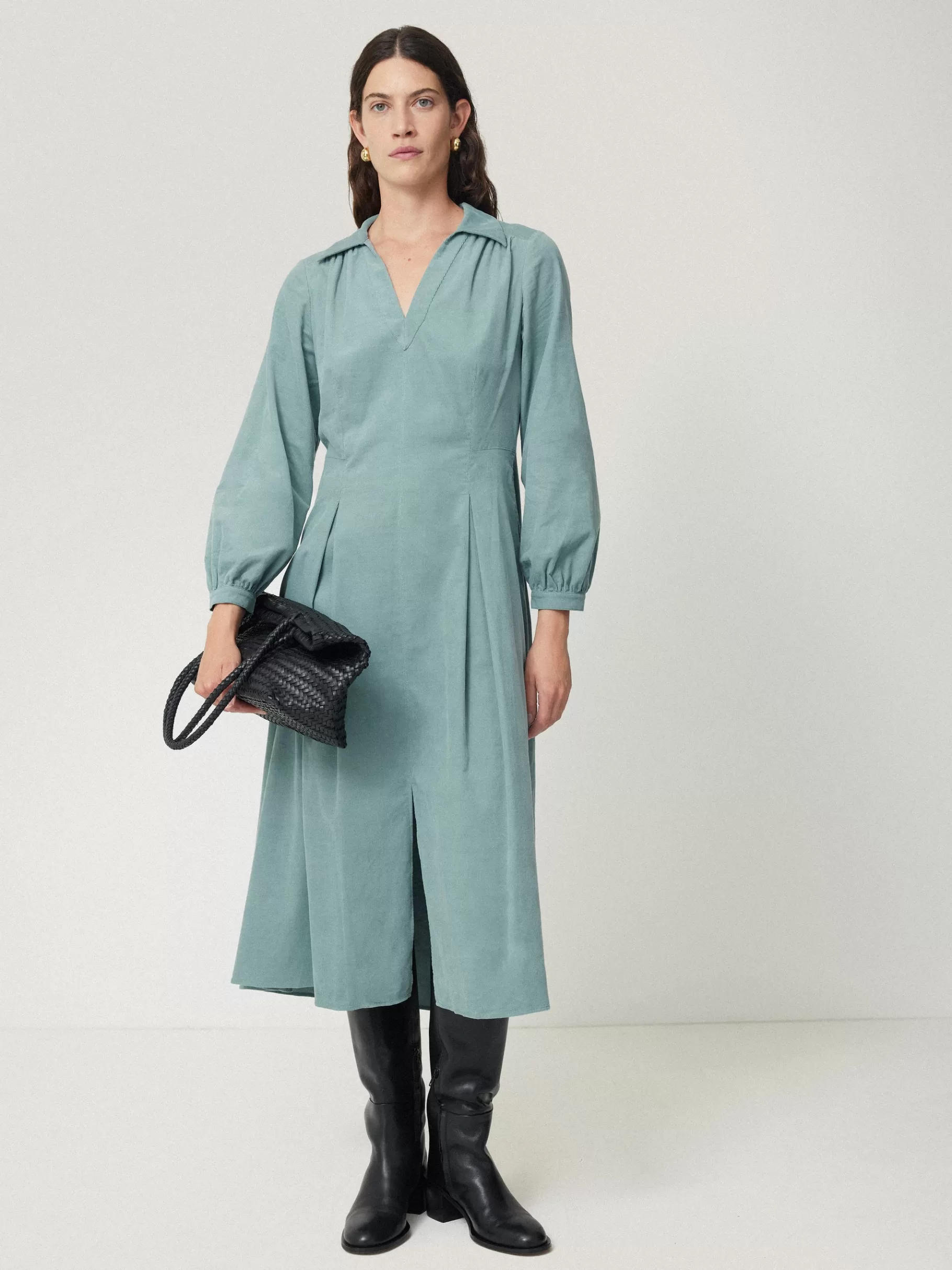 Jigsaw Dresses & Jumpsuits-Corduroy V Neck Dress Blue
