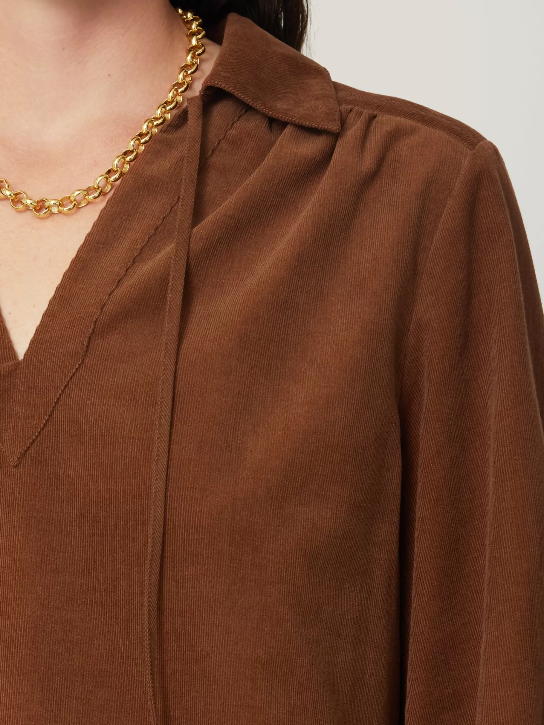 Jigsaw Shirts & Tops-Corduroy V Neck Top Brown
