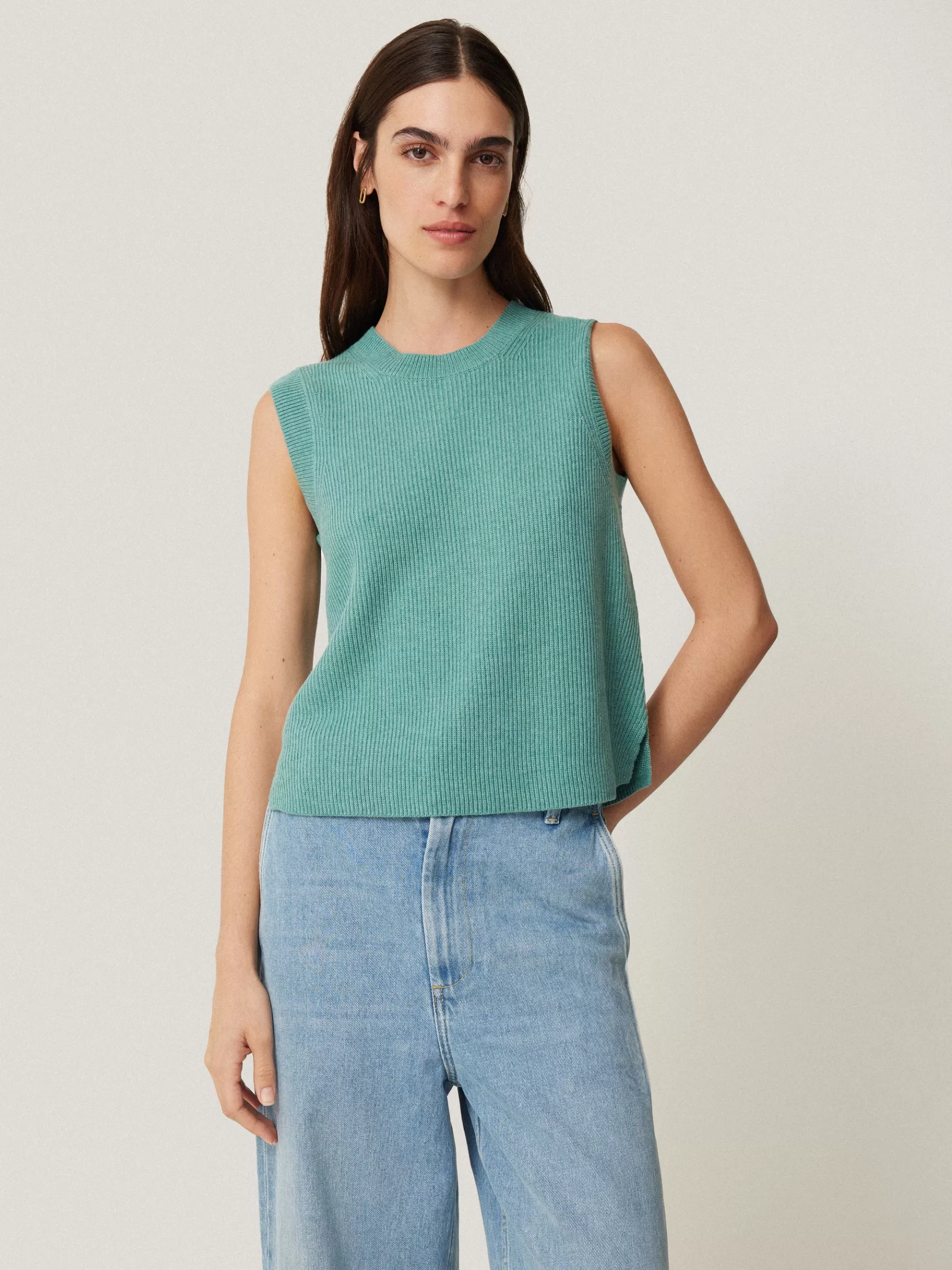 Jigsaw Knitwear & Cashmere-Cotton Blend Crew Tank DuckEgg