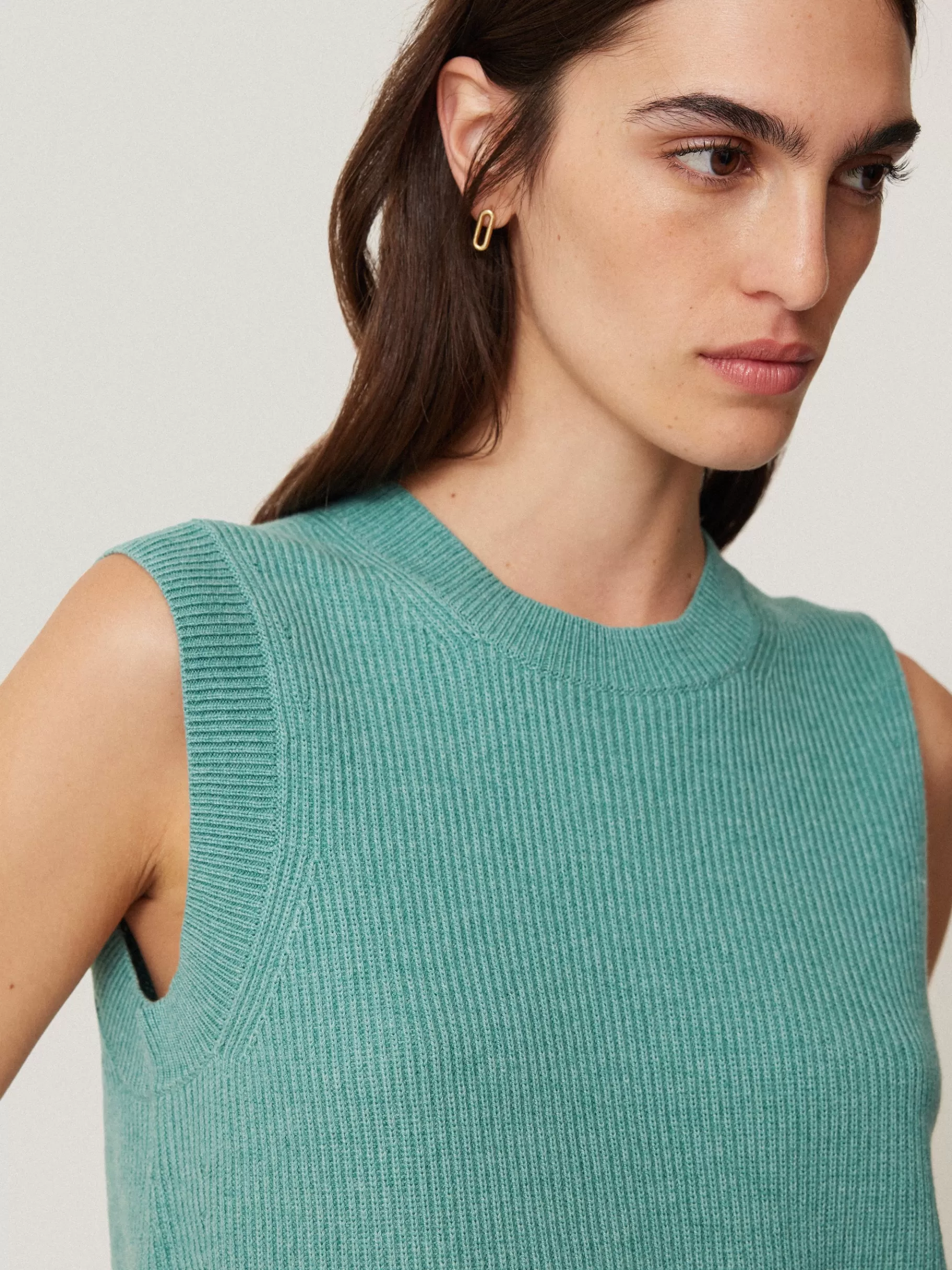 Jigsaw Knitwear & Cashmere-Cotton Blend Crew Tank DuckEgg