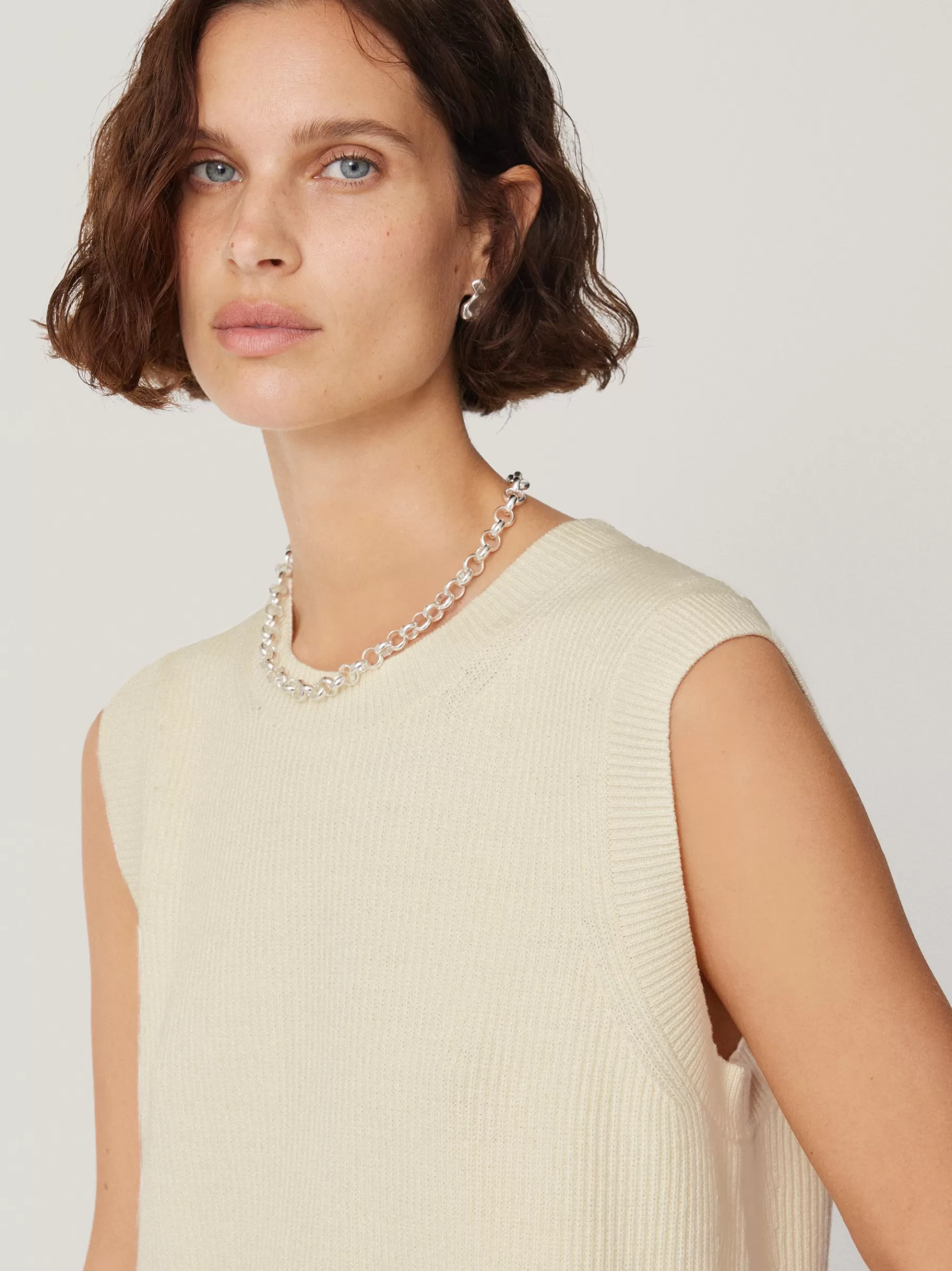 Jigsaw Knitwear & Cashmere-Cotton Blend Crew Tank Ivory