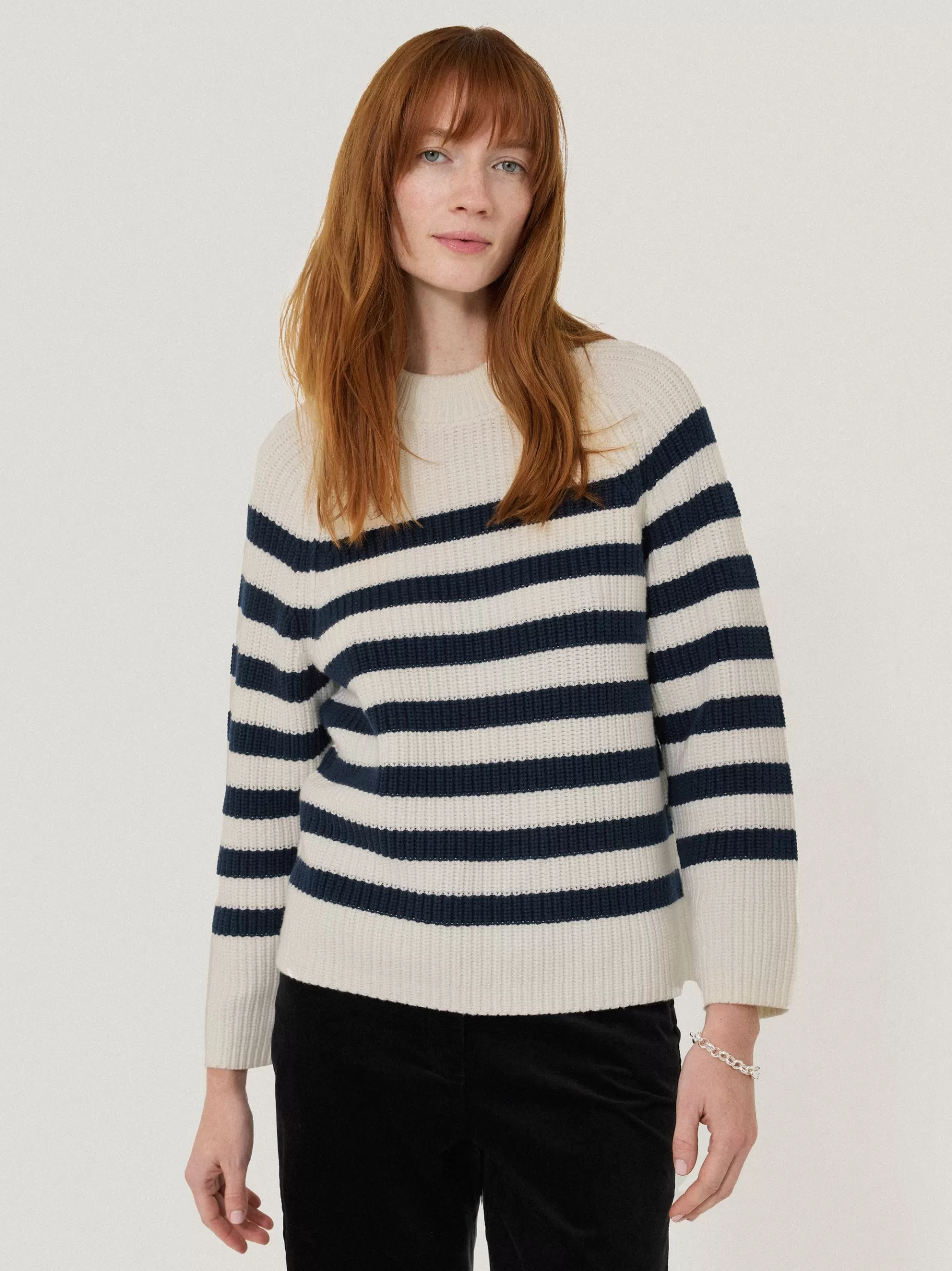 Jigsaw Knitwear & Cashmere-Cotton Blend Stripe Jumper Navy