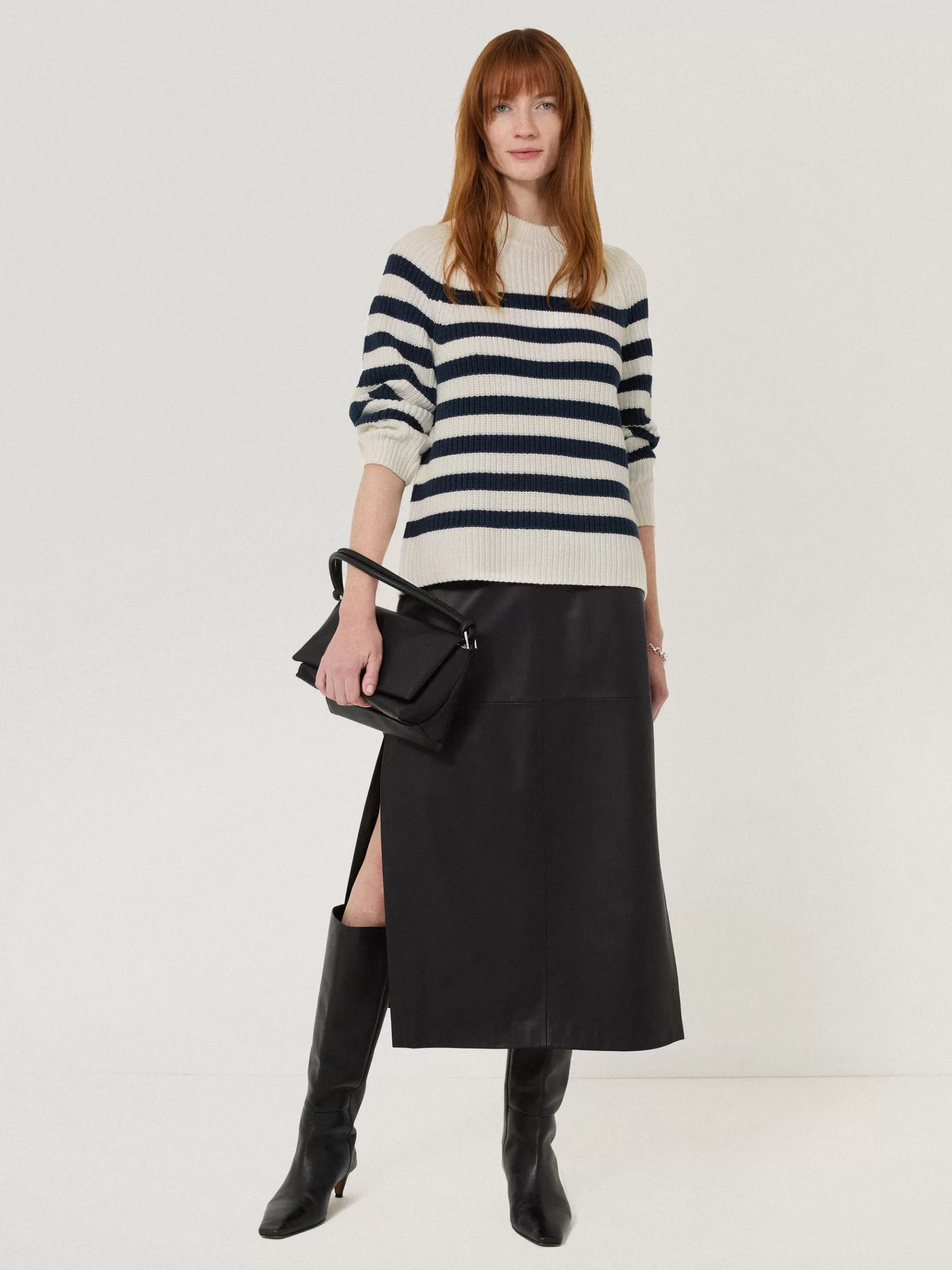 Jigsaw Knitwear & Cashmere-Cotton Blend Stripe Jumper Navy
