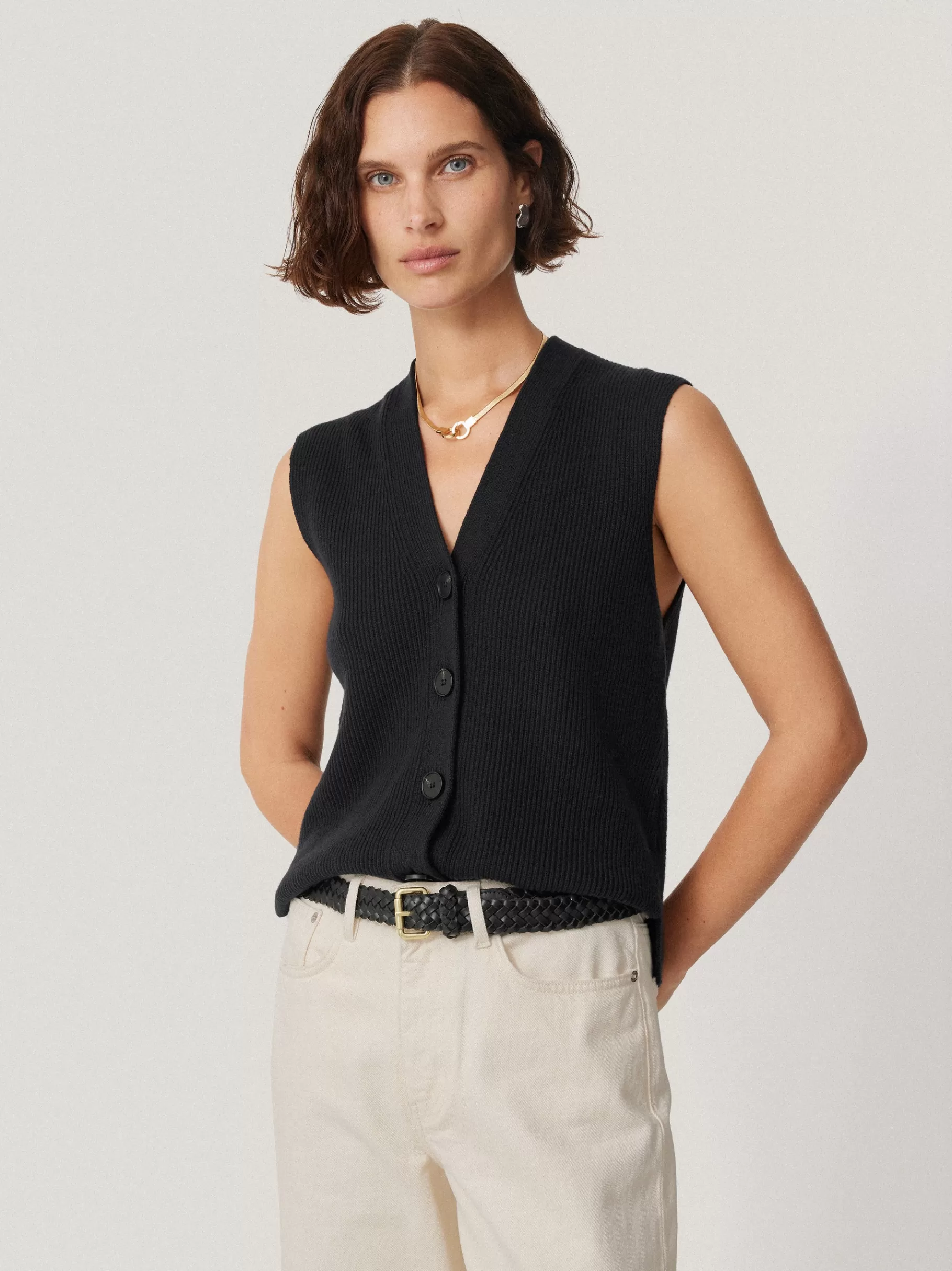 Jigsaw Knitwear & Cashmere-Cotton Blend Waistcoat WashedBlack
