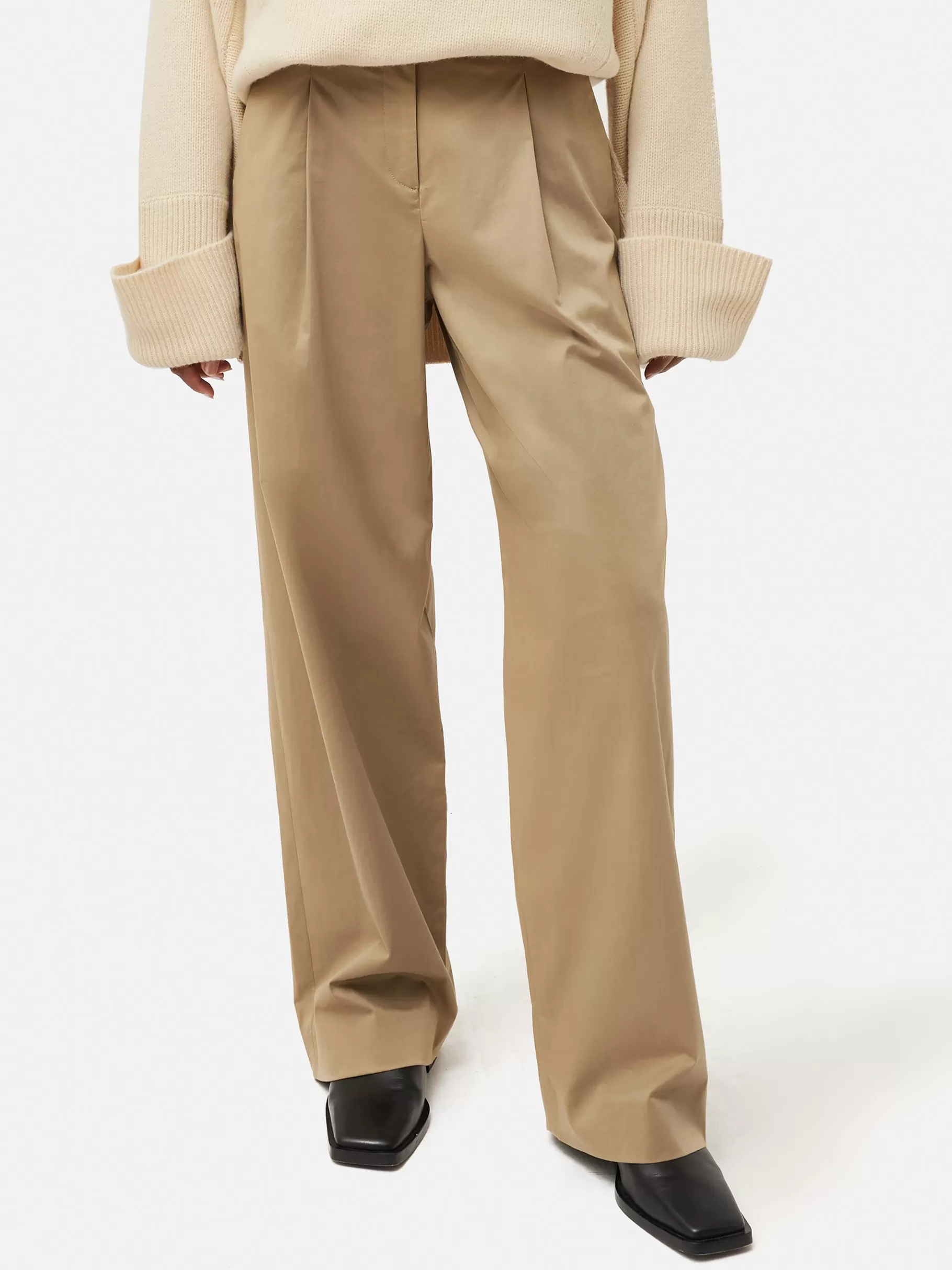 Jigsaw Trousers-Cotton Pleat Front Trouser Stone