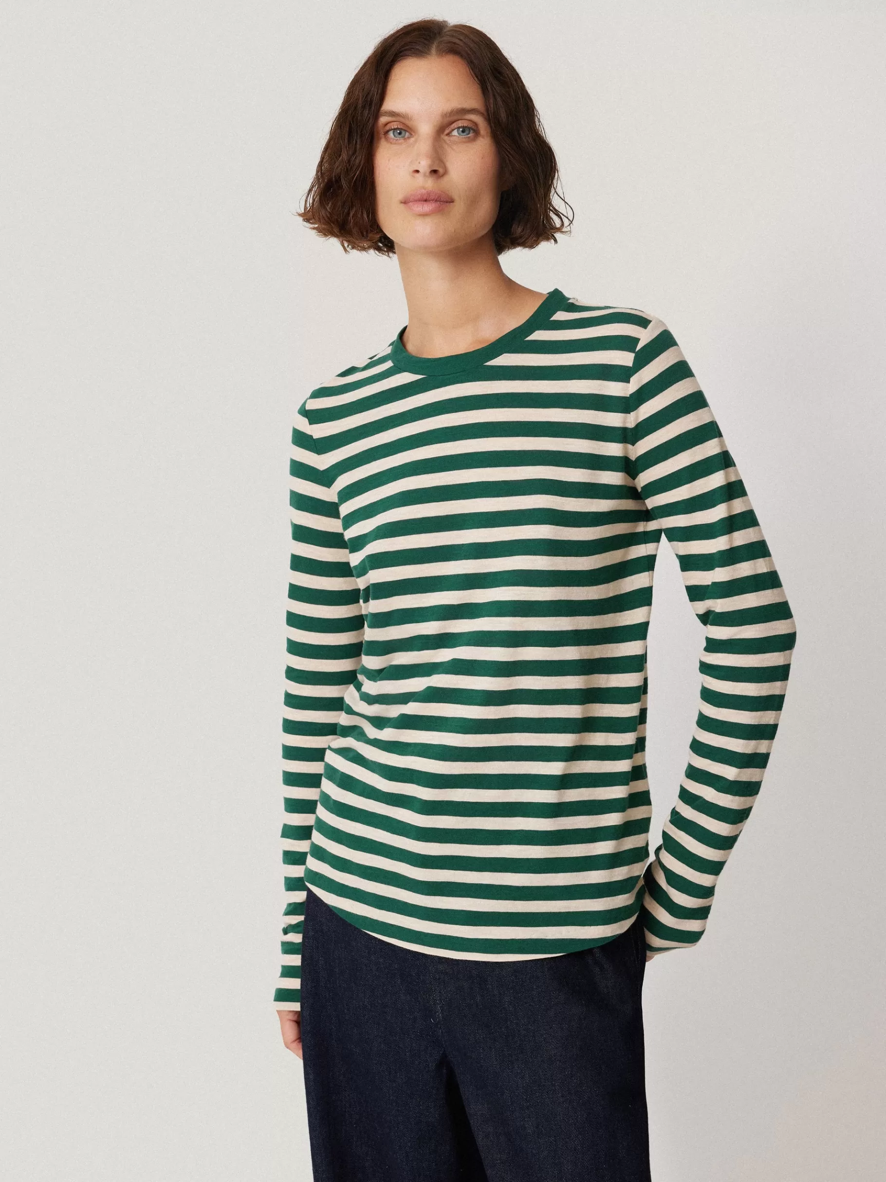 Jigsaw Pyjamas & Loungewear | Shirts & Tops-Cotton Slub Stripe Long Sleeve Tee Green