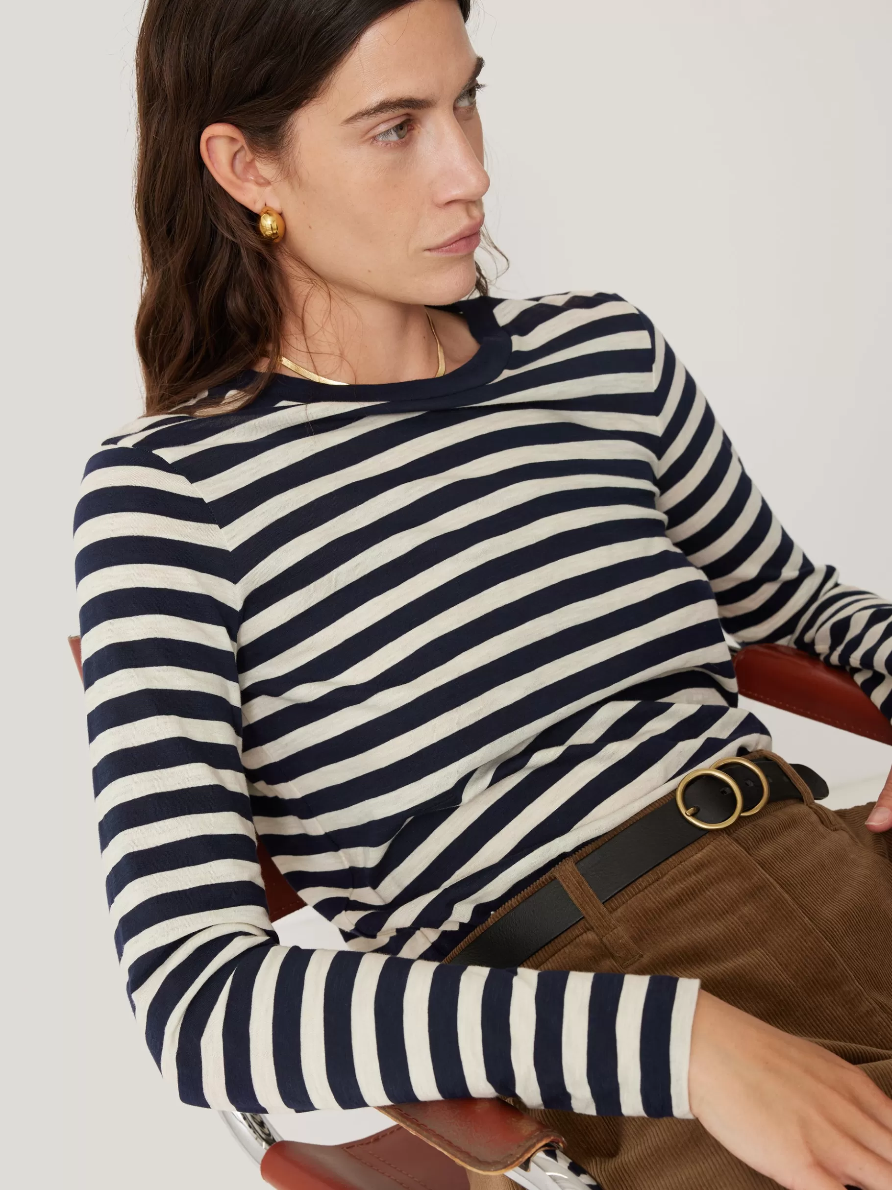Jigsaw Pyjamas & Loungewear | Shirts & Tops-Cotton Slub Stripe Long Sleeve Tee Navy