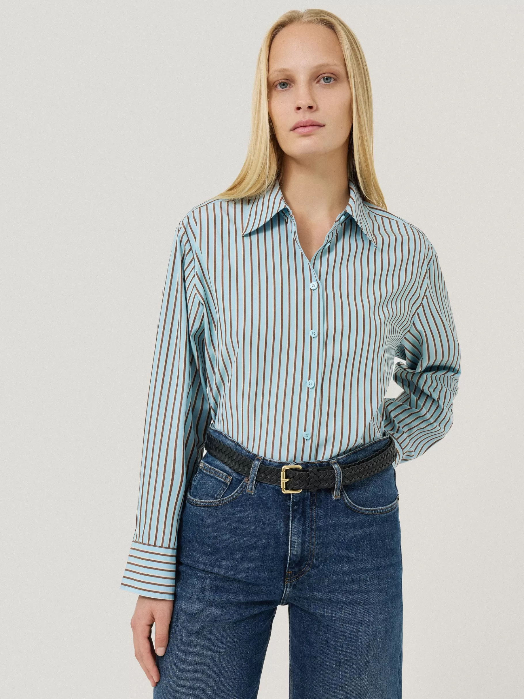 Jigsaw Shirts & Tops-Cotton Stripe Shirt Blue