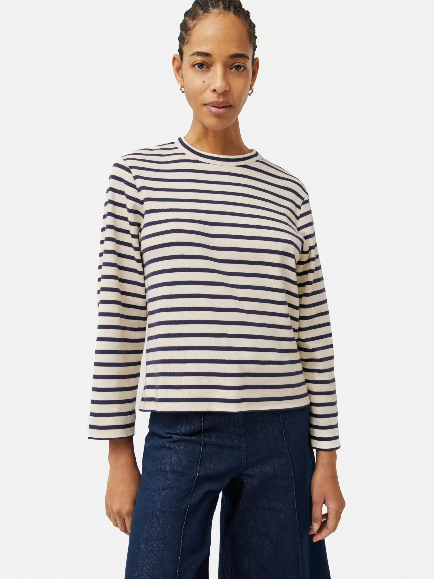 Jigsaw Shirts & Tops-Cotton Stripe Sweatshirt Navy