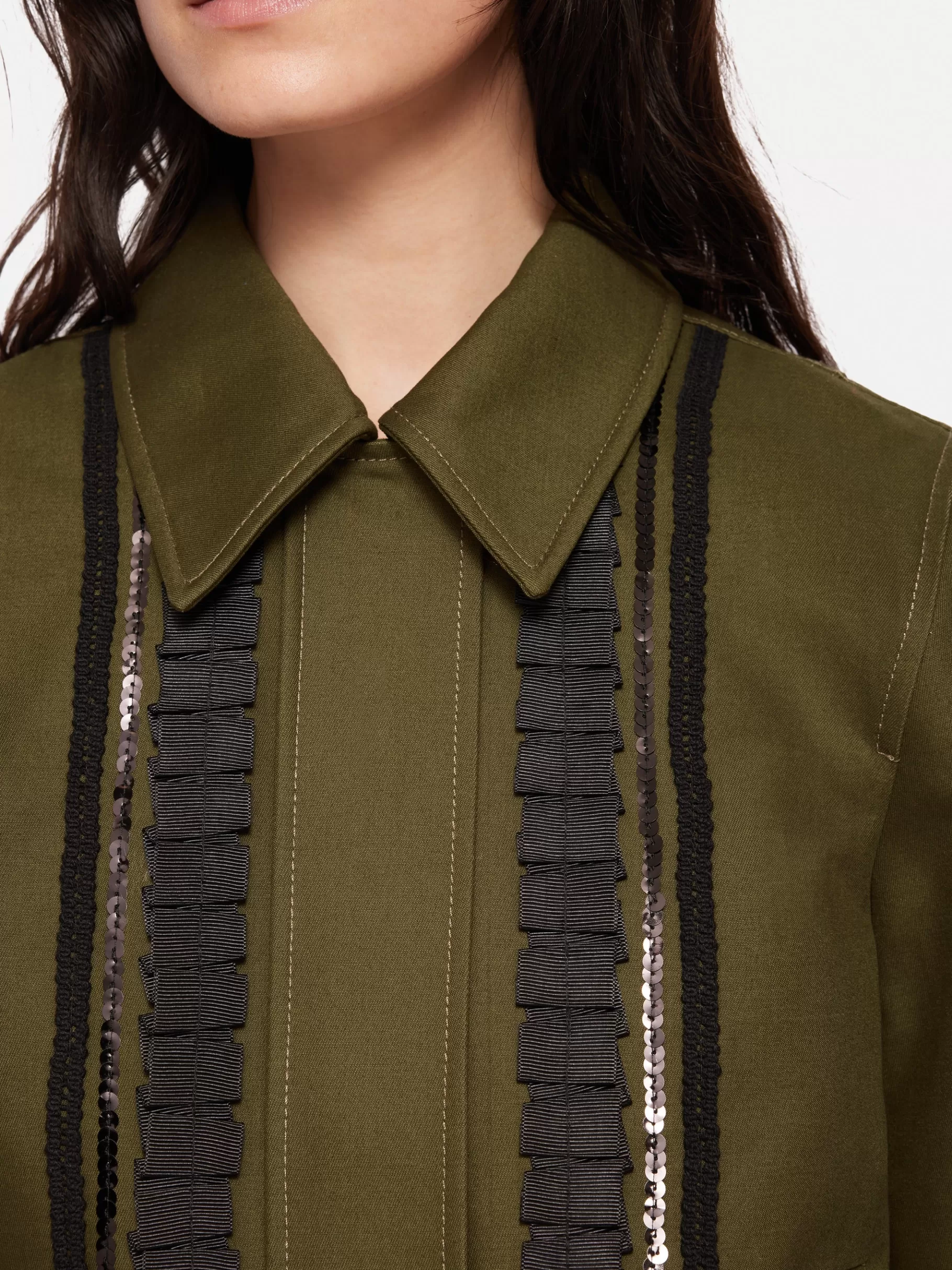 Jigsaw Co-ords | Coats & Jackets-Cotton Trim Detail Jacket Khaki