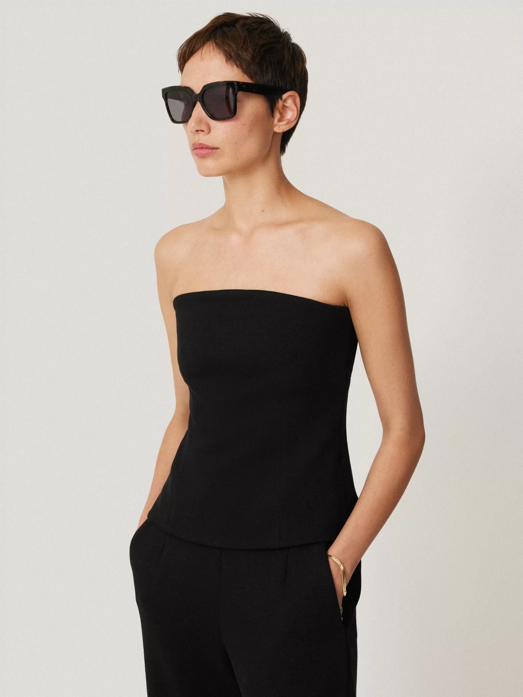 Jigsaw Shirts & Tops | Party-Crepe Ponte Jersey Strapless Top Black