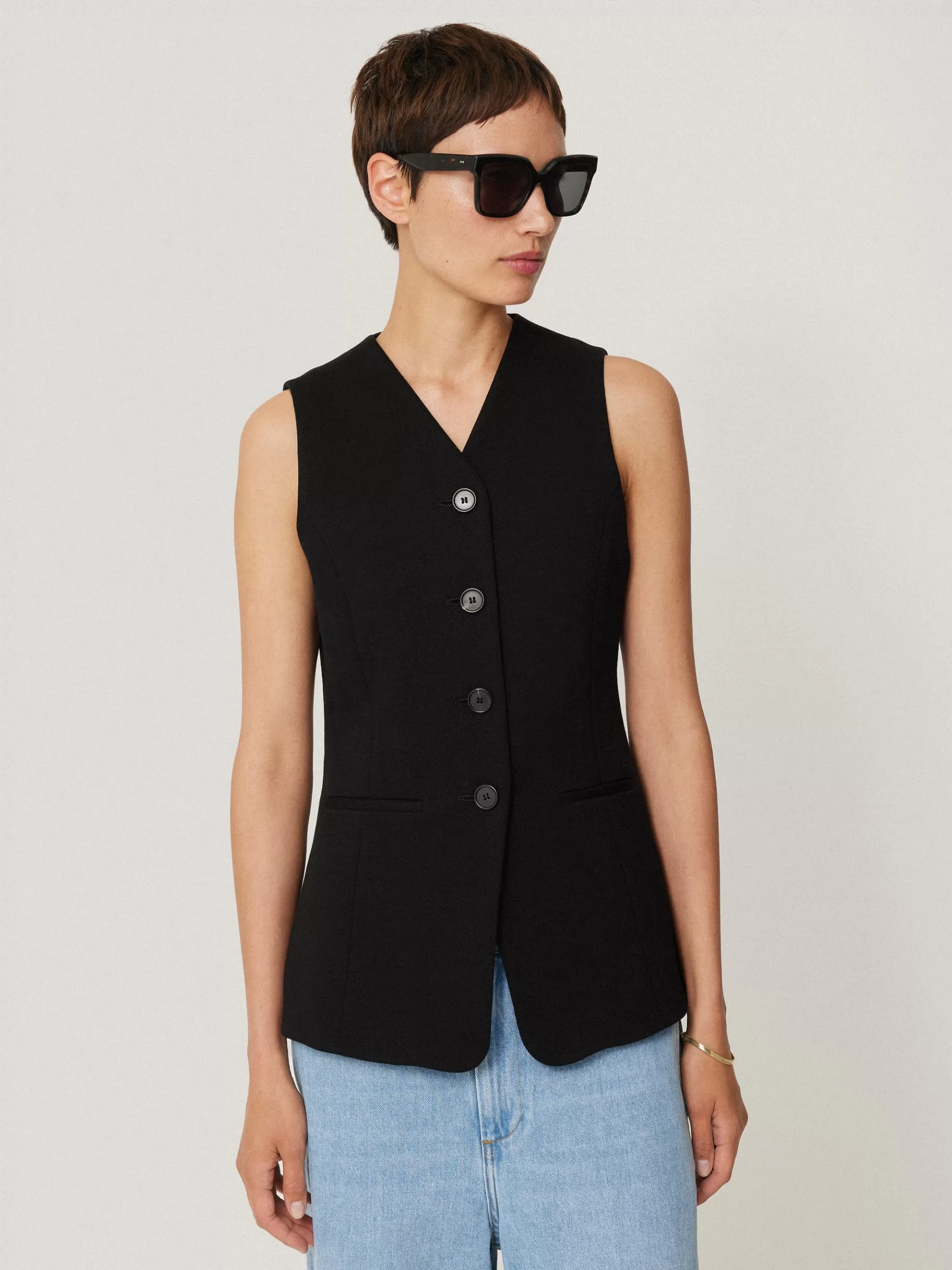 Jigsaw Shirts & Tops | Party-Crepe Ponte Jersey Waistcoat Black