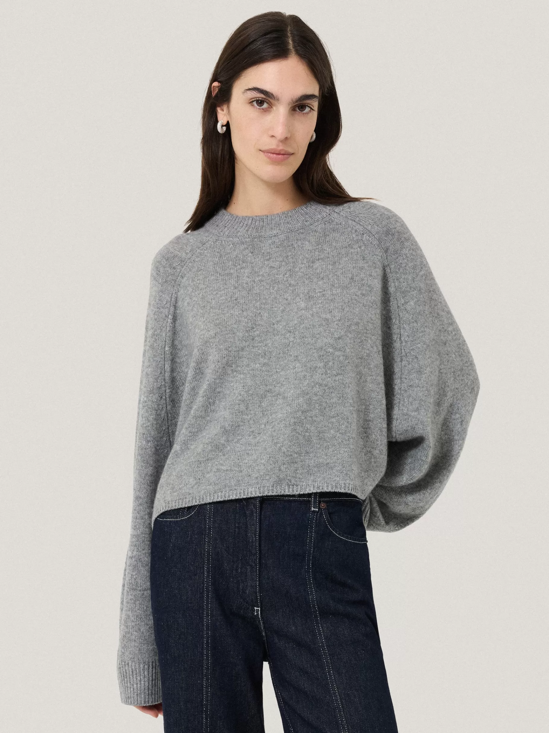Jigsaw Ponchos & Scarves | Knitwear & Cashmere-Crew Neck Poncho Jumper Grey