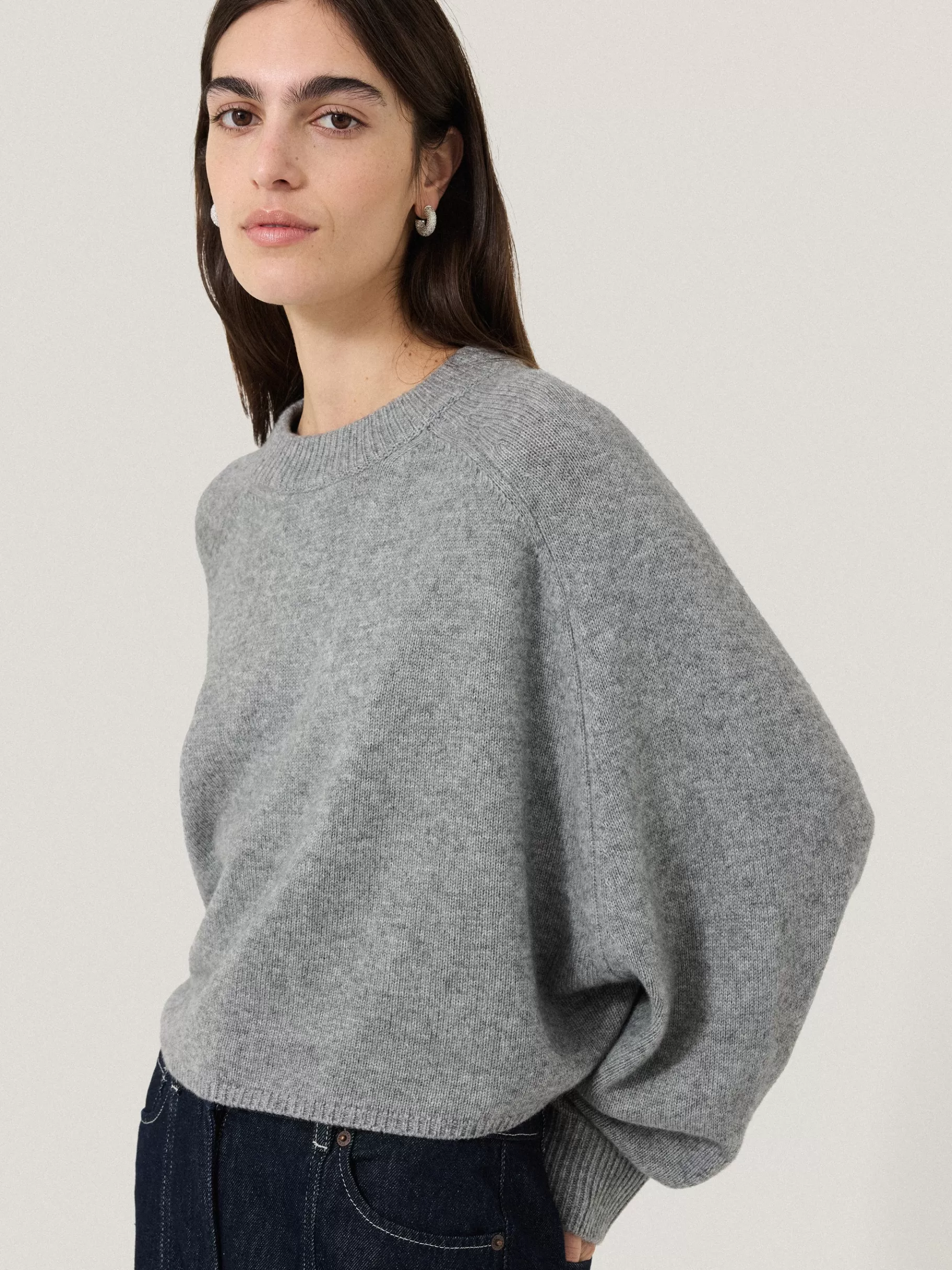 Jigsaw Ponchos & Scarves | Knitwear & Cashmere-Crew Neck Poncho Jumper Grey
