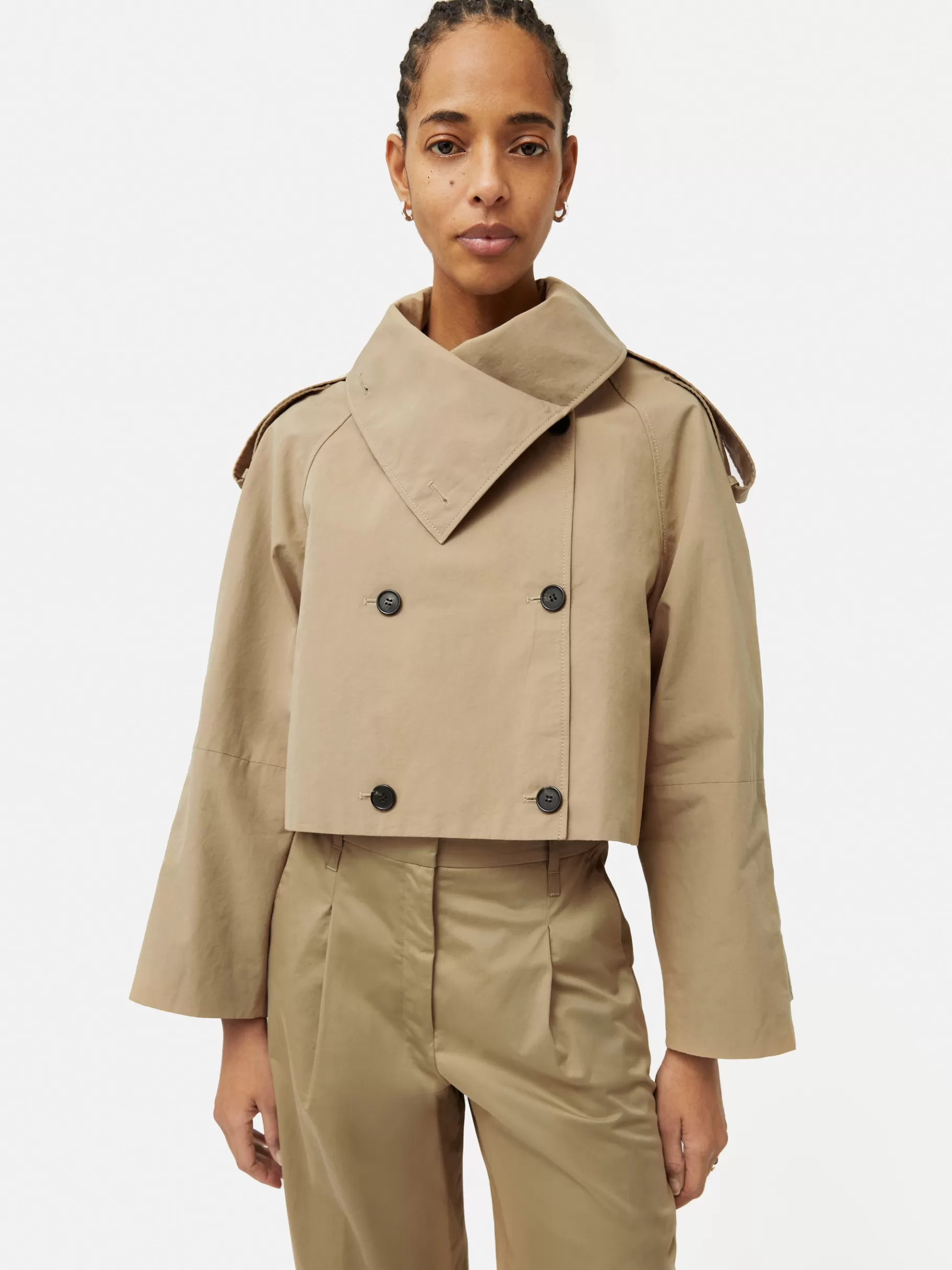 Jigsaw Coats & Jackets-Cropped Cotton Trench Jacket Stone