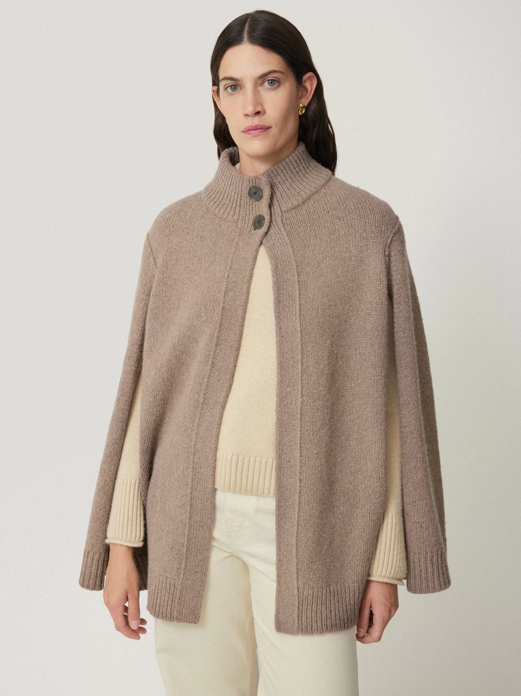 Jigsaw Knitwear & Cashmere-Deconstructed Knitted Cape Taupe