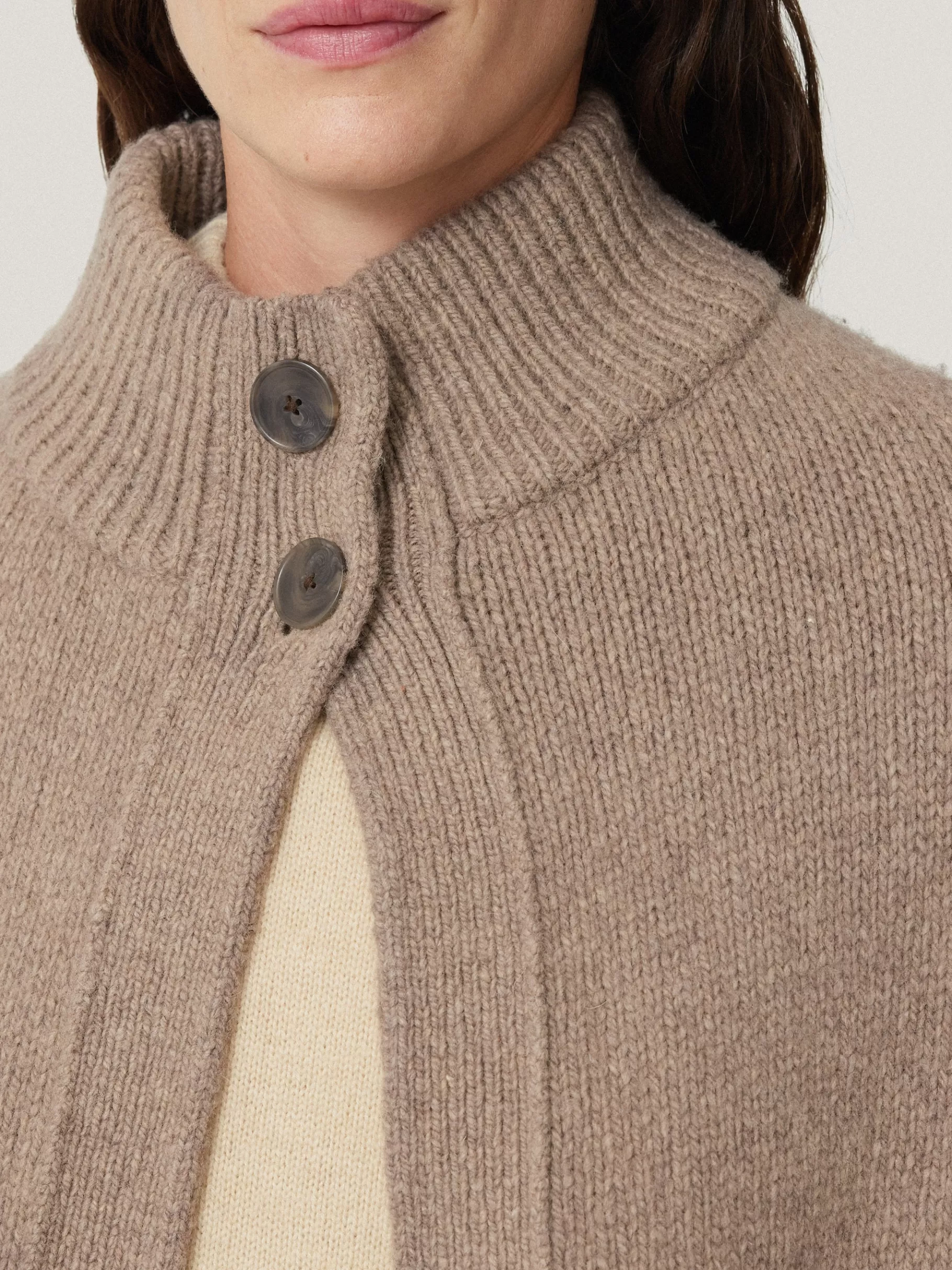 Jigsaw Knitwear & Cashmere-Deconstructed Knitted Cape Taupe