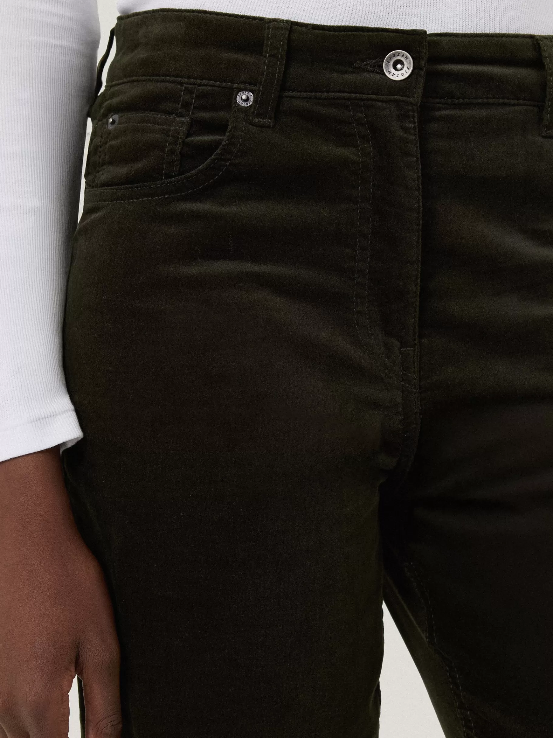 Jigsaw Trousers | Party-Delmont Velvet Tapered Jean DarkGreen