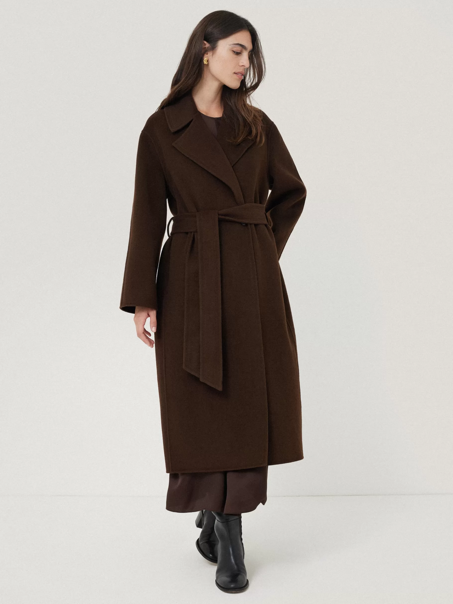 Jigsaw Coats & Jackets-Double Faced Cocoon Wrap Coat Chocolate