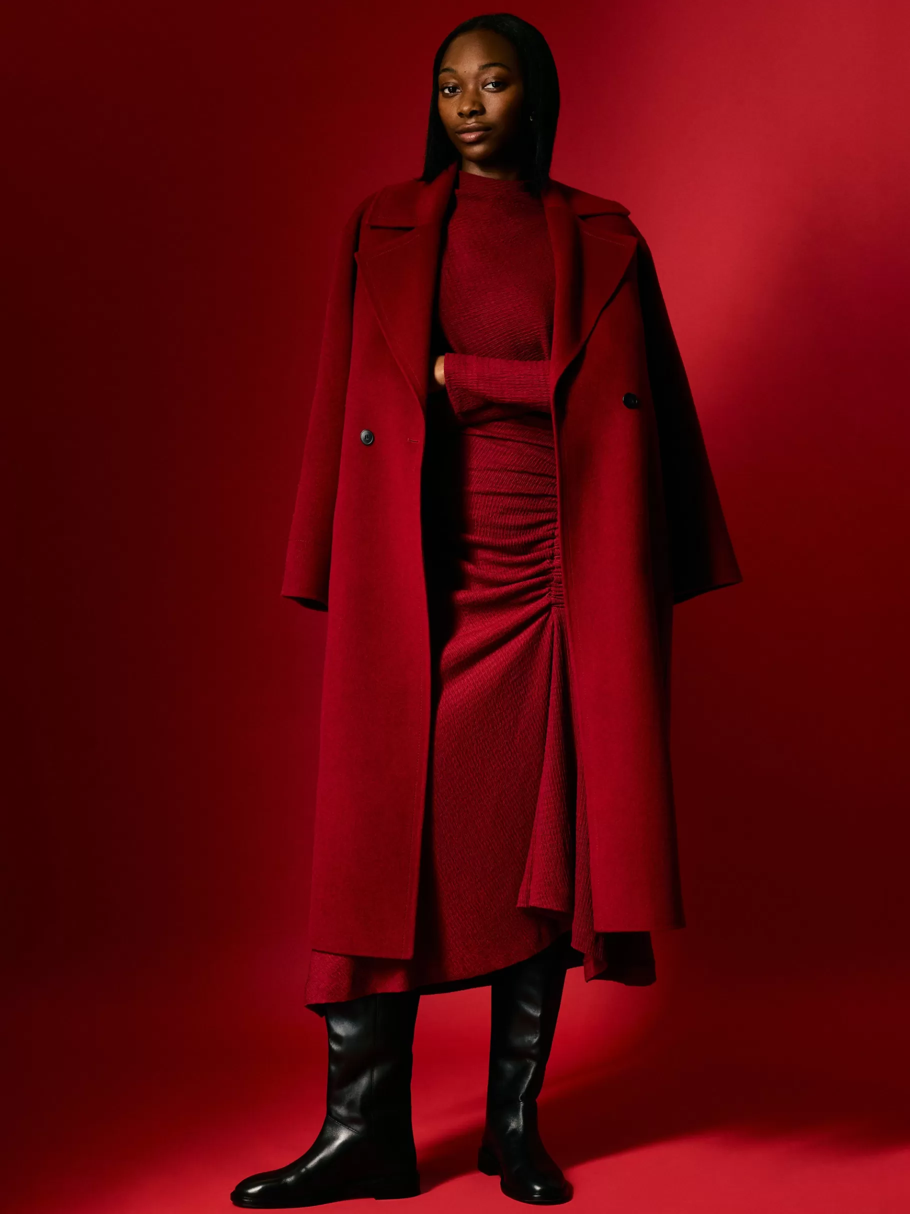 Jigsaw Coats & Jackets-Double Faced Cocoon Wrap Coat Red