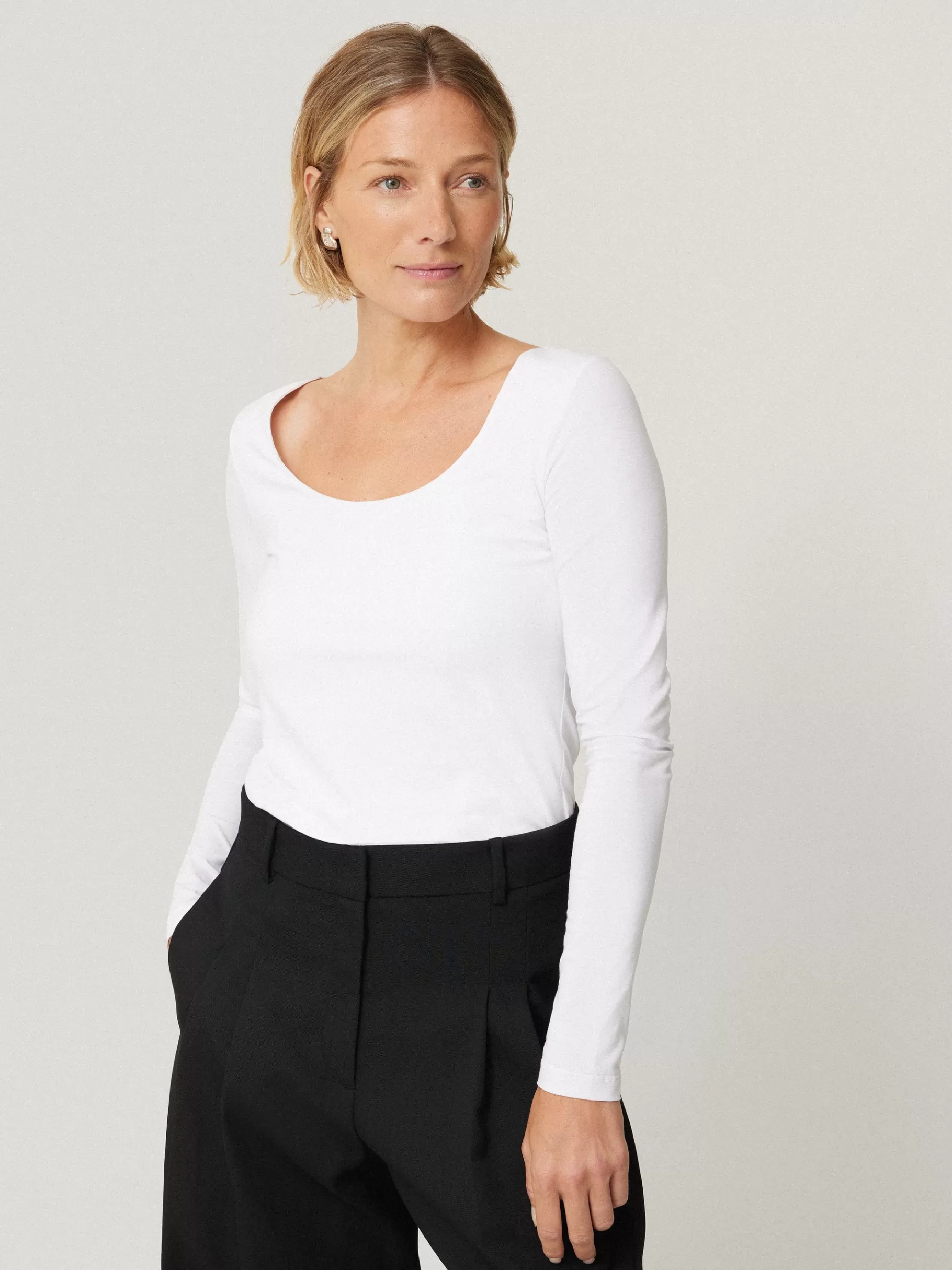 Jigsaw Shirts & Tops-Double Front Ballet Neck Top White