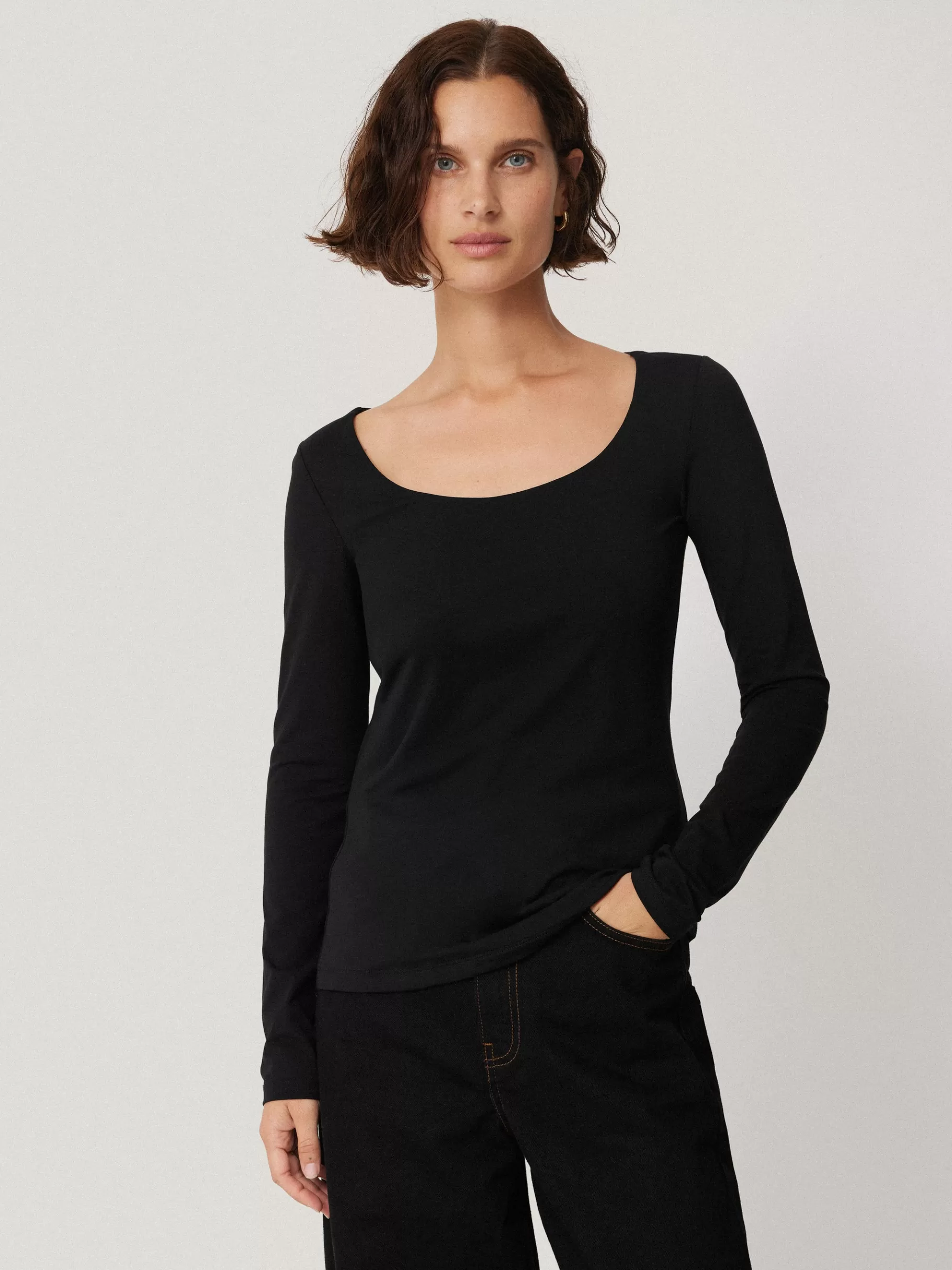 Jigsaw Shirts & Tops-Double Front Ballet Neck Top Black